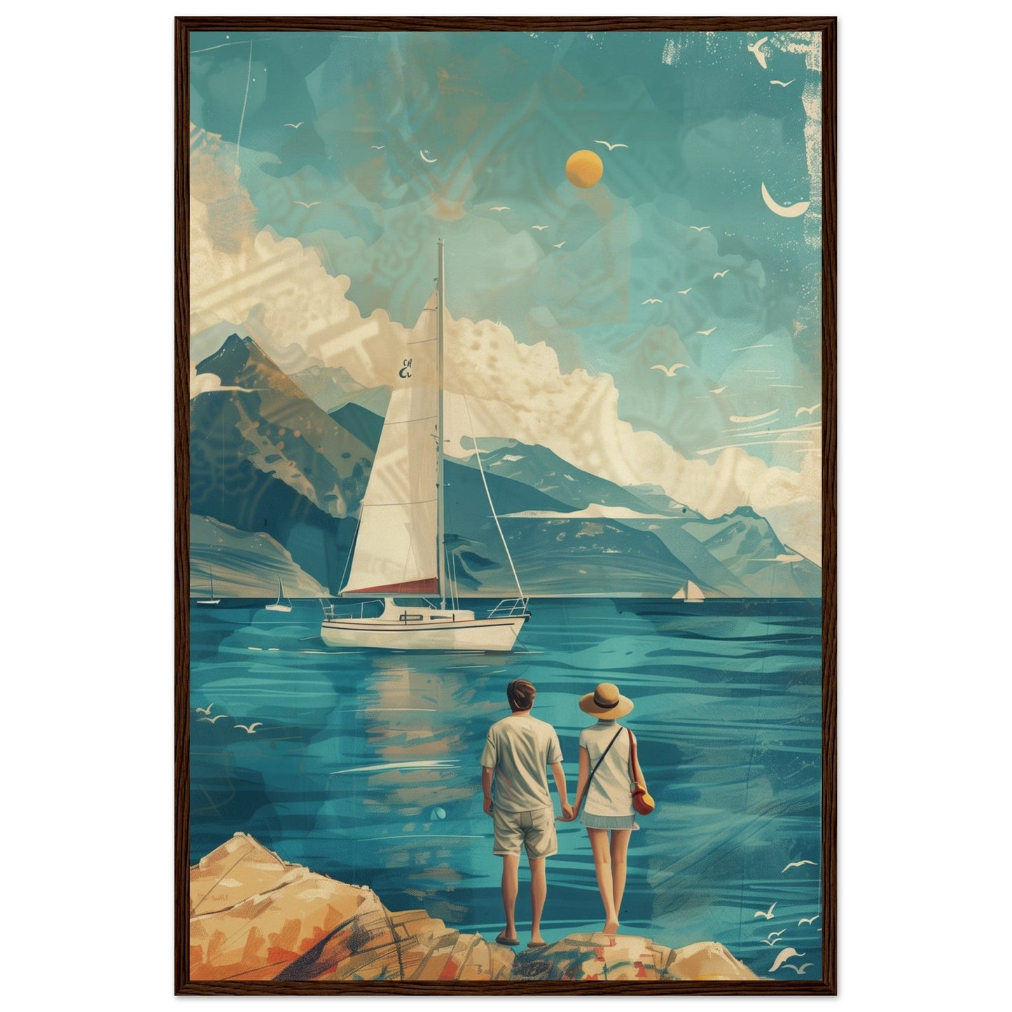 Poster Couple Voyage Design ( 60x90-cm-Bois-foncé)