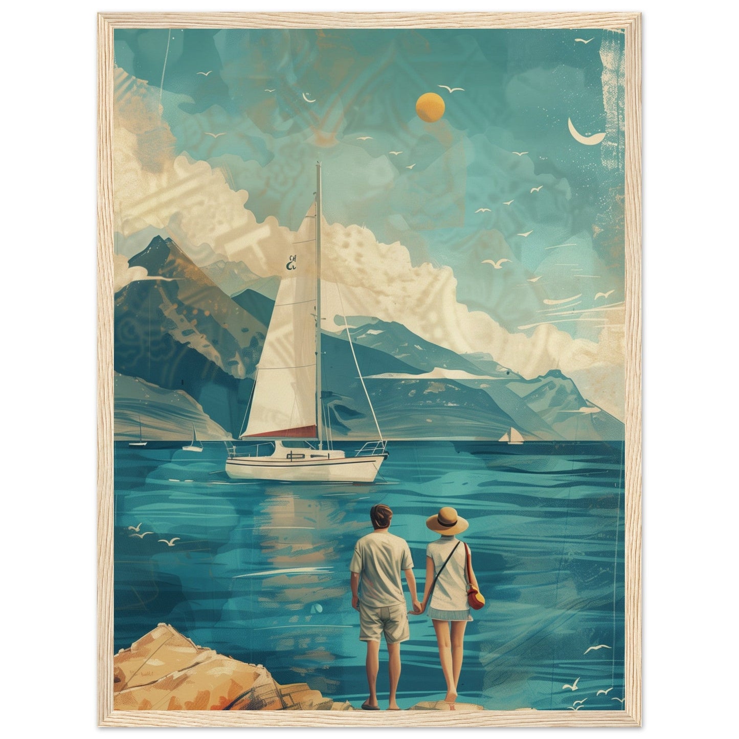 Poster Couple Voyage Design ( 45x60-cm-Bois-clair)