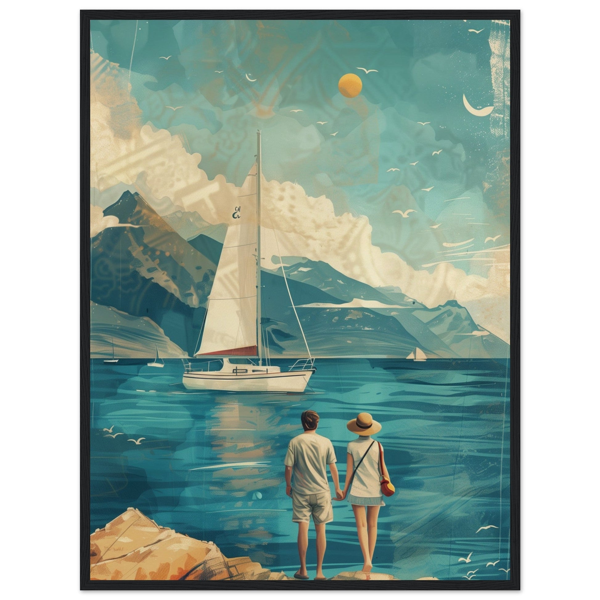 Poster Couple Voyage Design ( 60x80-cm-Bois-noir)