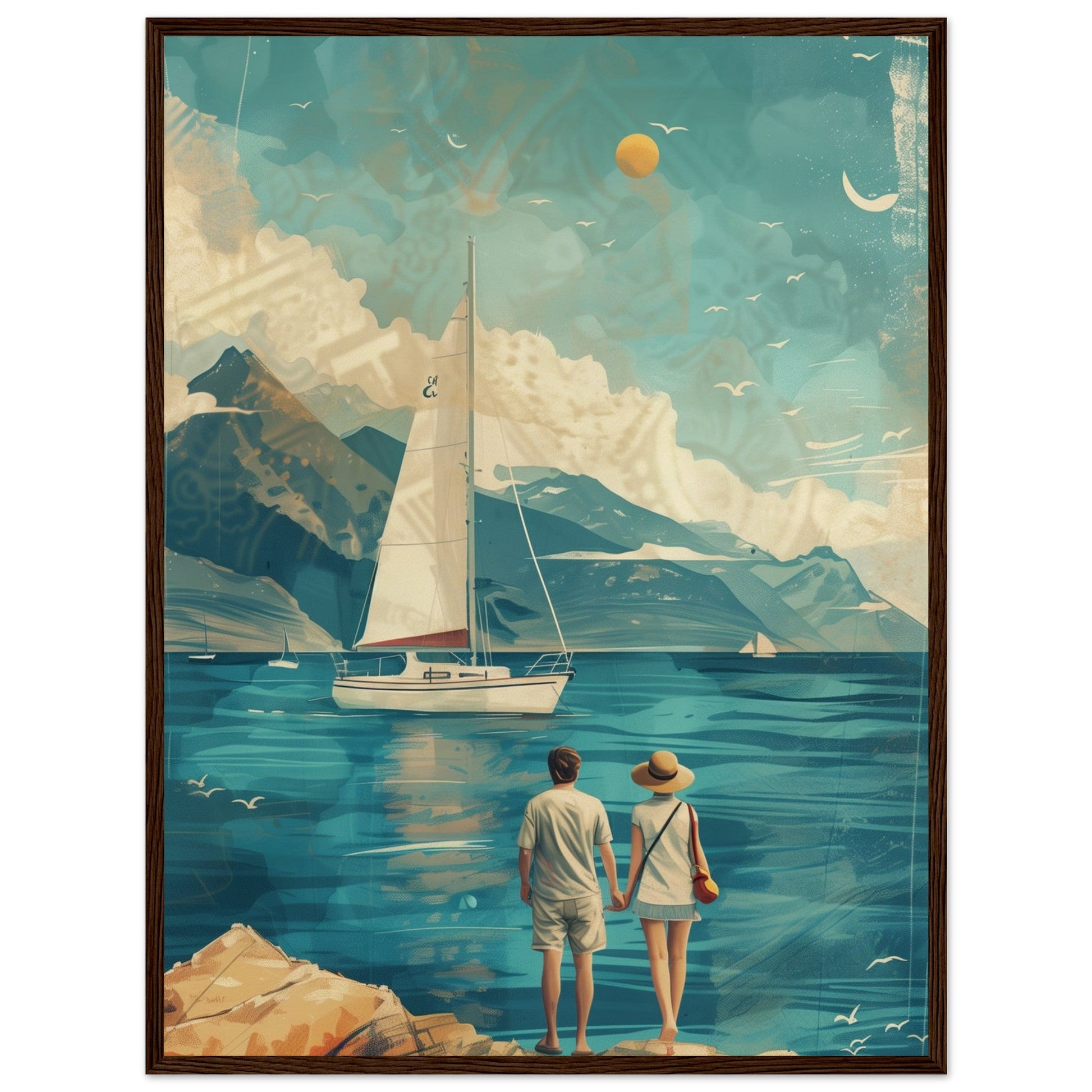 Poster Couple Voyage Design ( 60x80-cm-Bois-foncé)