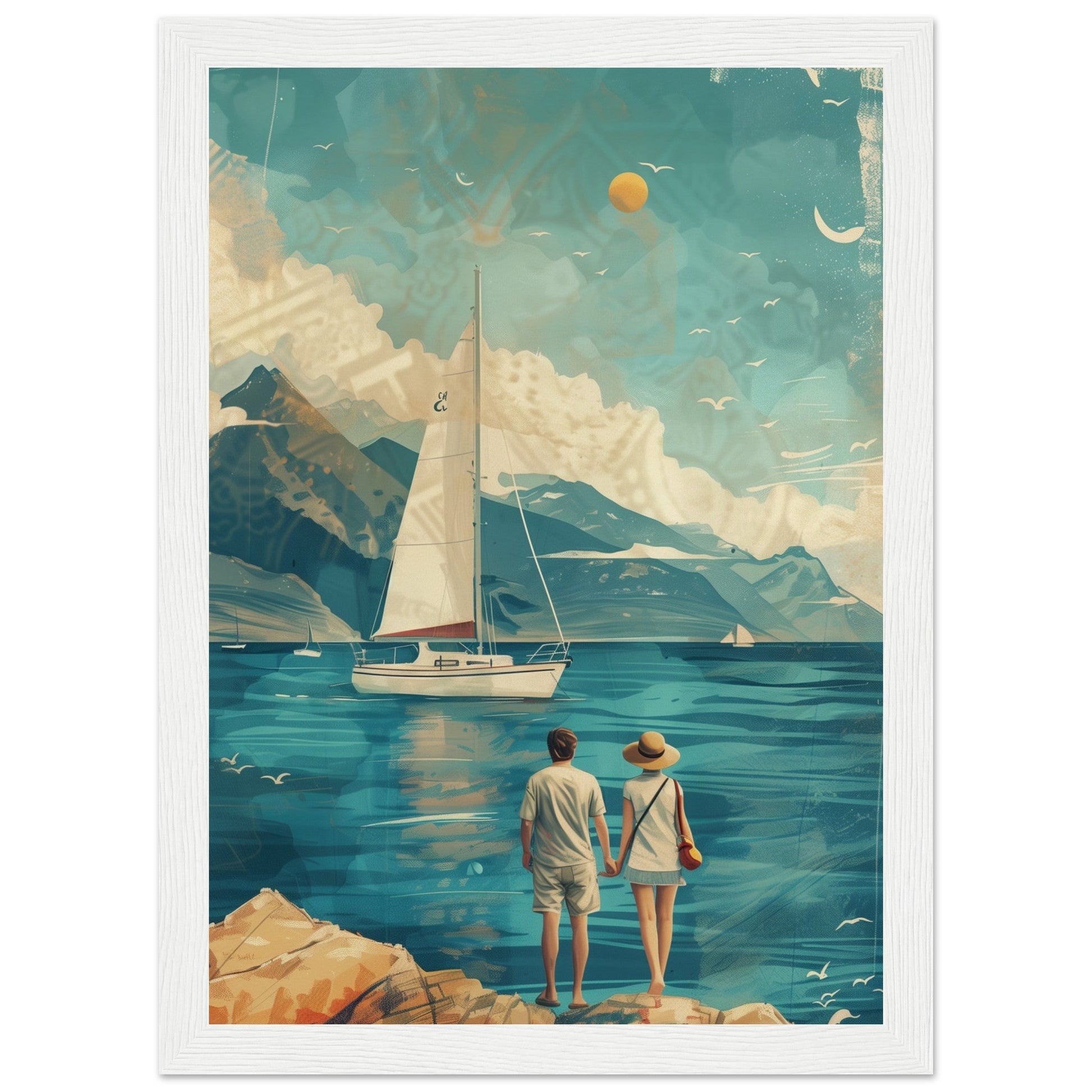 Poster Couple Voyage Design ( 21x29.7-cm-Bois-blanc)