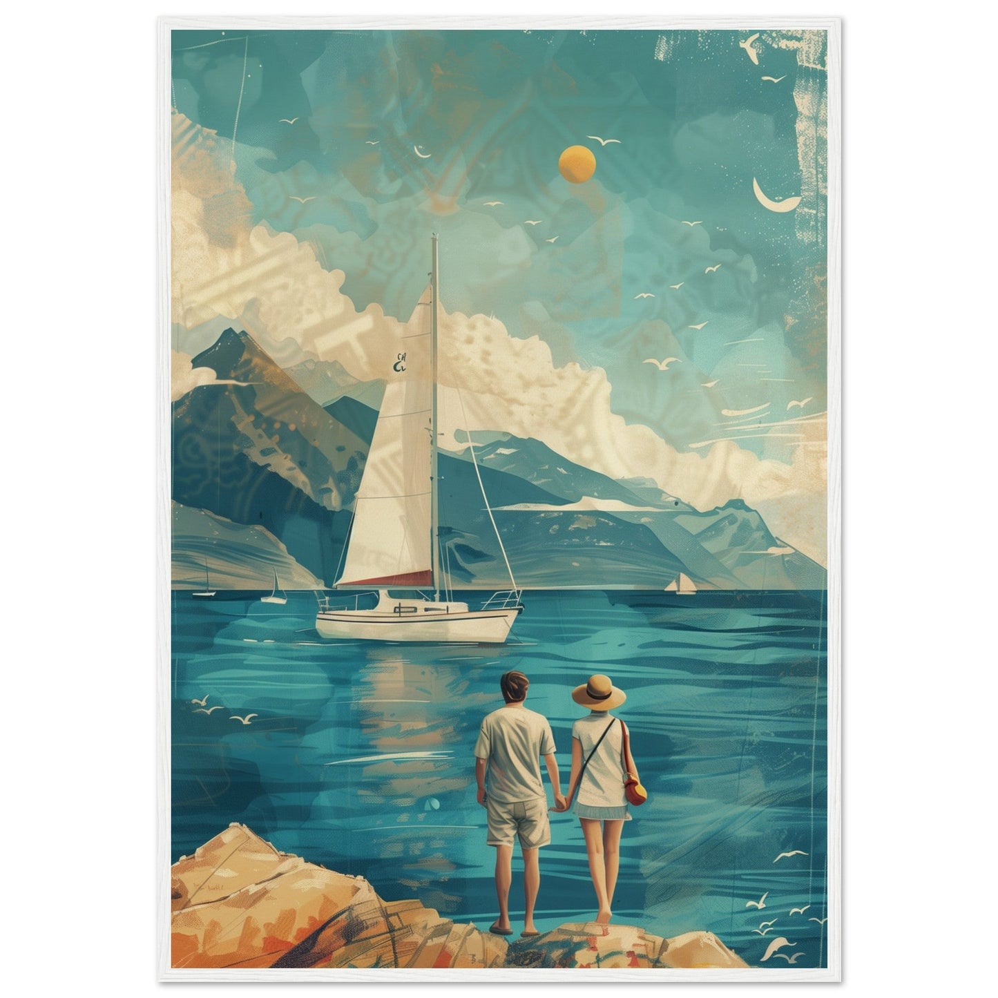 Poster Couple Voyage Design ( 70x100-cm-Bois-blanc)