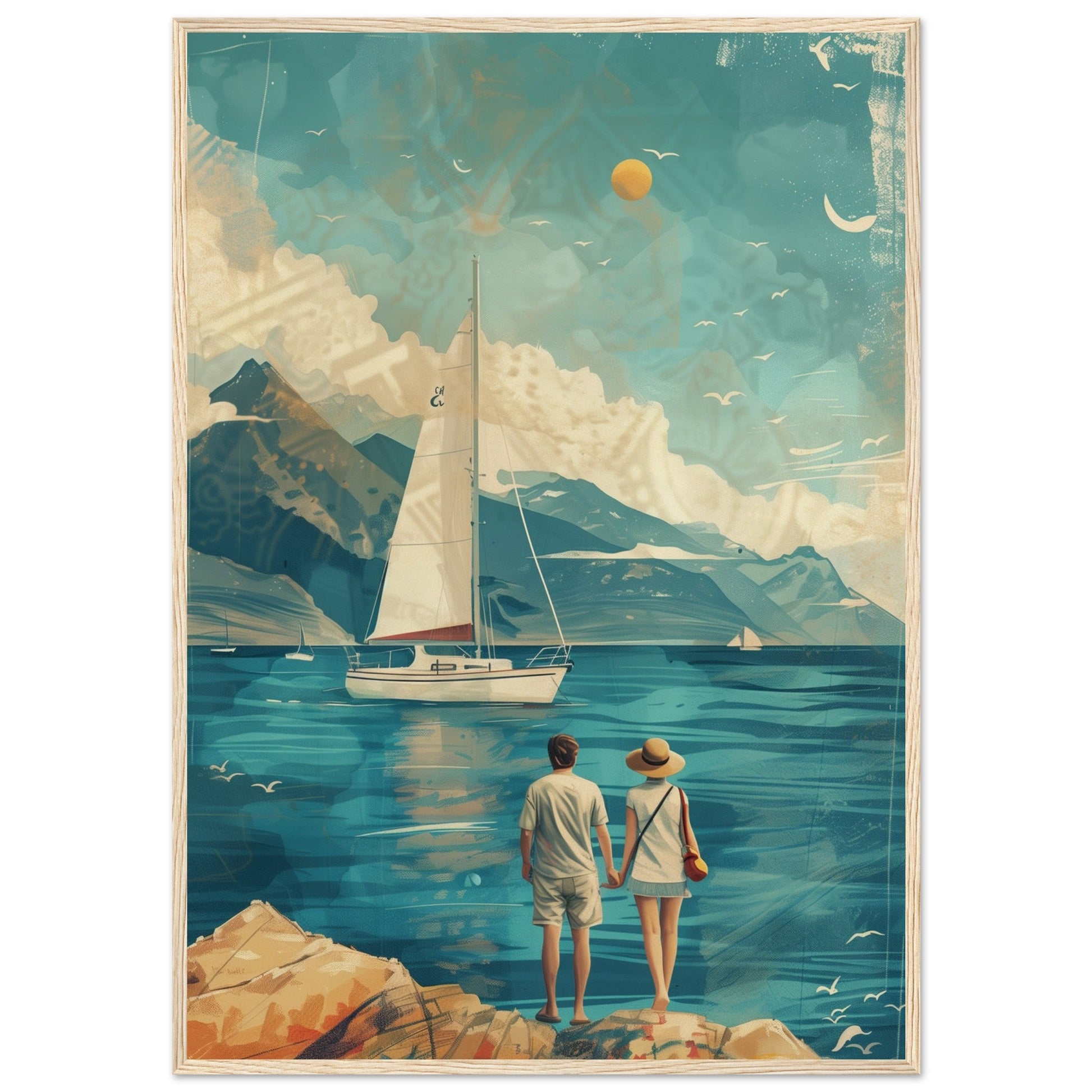 Poster Couple Voyage Design ( 70x100-cm-Bois-clair)