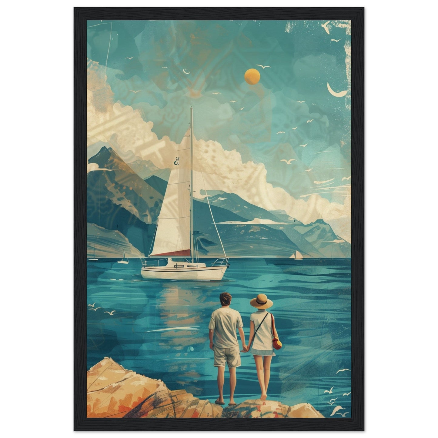 Poster Couple Voyage Design ( 30x45-cm-Bois-noir)