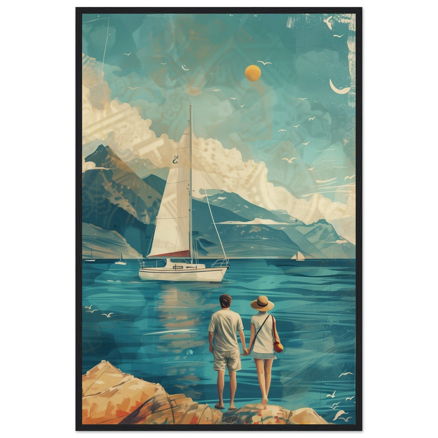 Poster Couple Voyage Design ( 60x90-cm-Bois-noir)