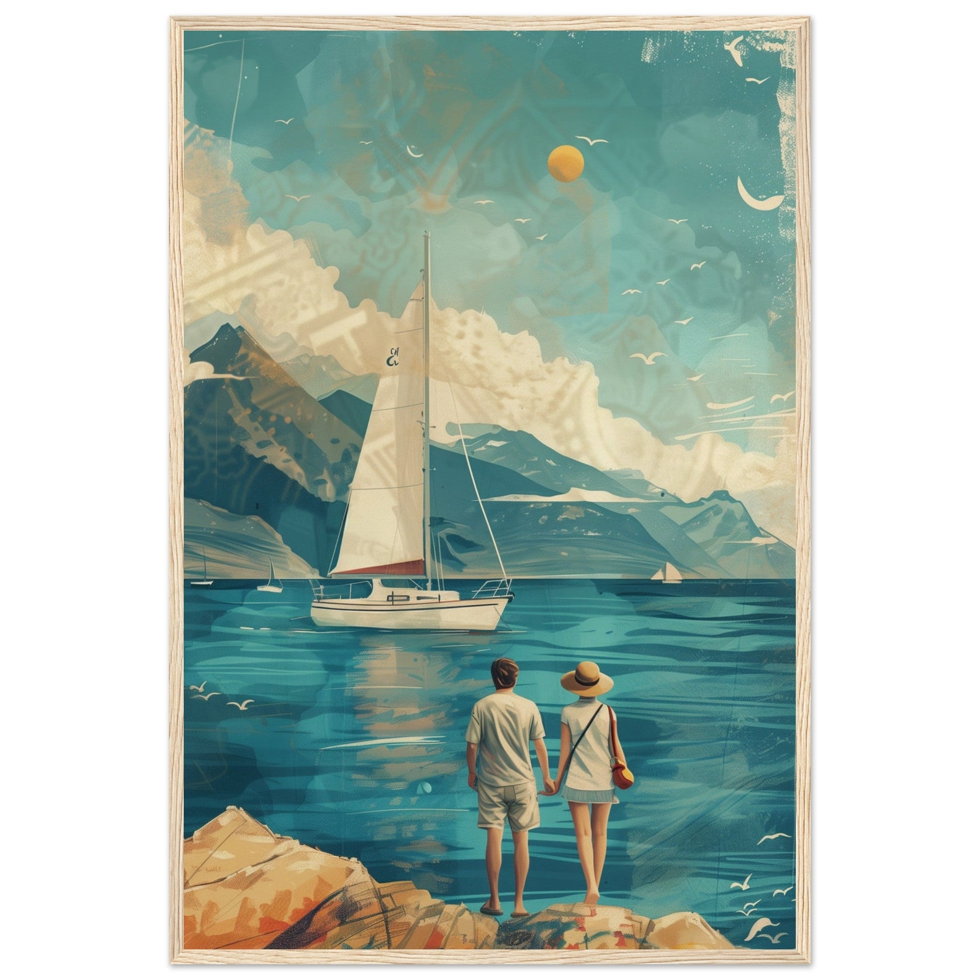 Poster Couple Voyage Design ( 60x90-cm-Bois-clair)