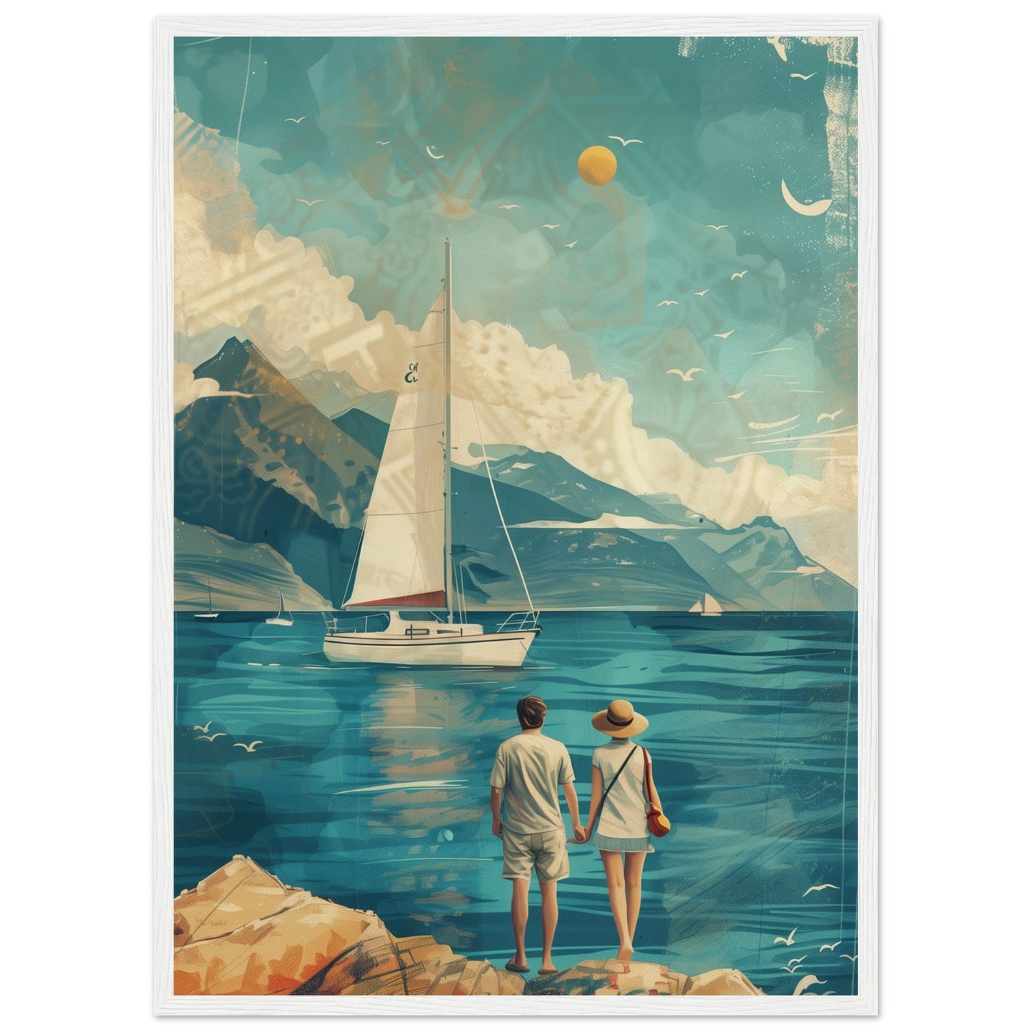 Poster Couple Voyage Design ( 50x70-cm-Bois-blanc)