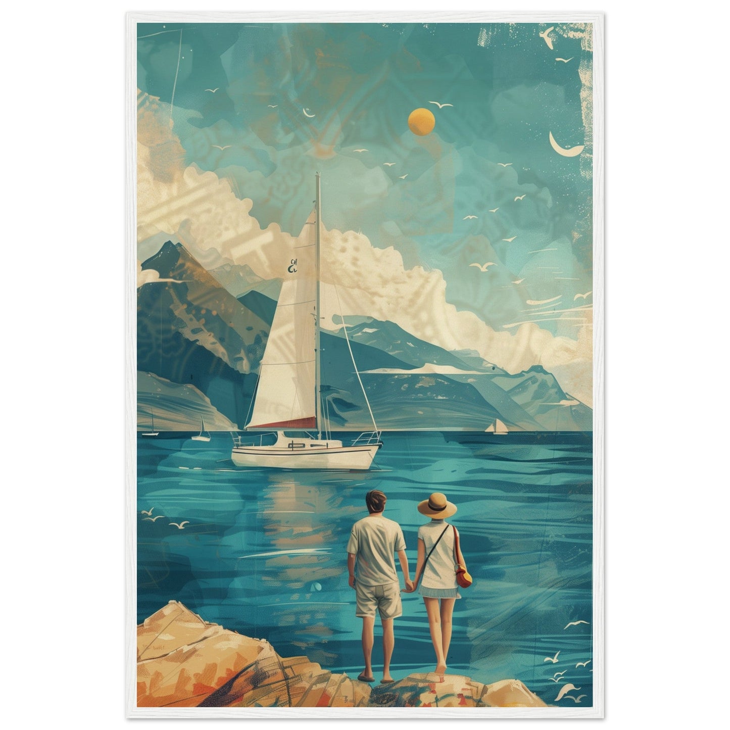 Poster Couple Voyage Design ( 60x90-cm-Bois-blanc)