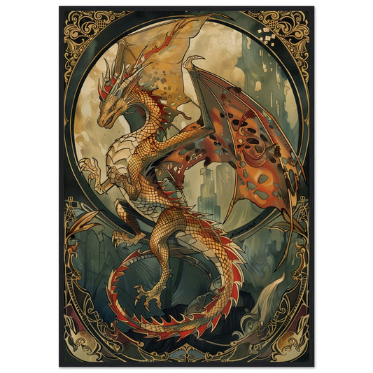 Poster Dragon Art Nouveau ( 70x100-cm-Bois-noir)