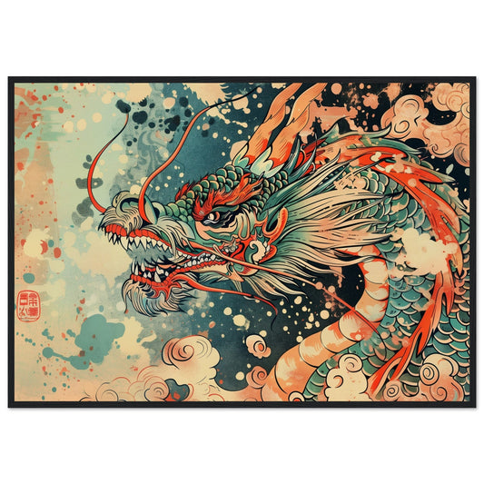 Poster Dragon Japonais ( 70x100-cm-Bois-noir)