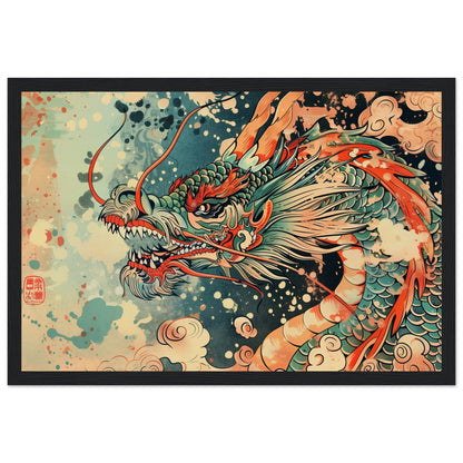 Poster Dragon Japonais ( 30x45-cm-Bois-noir)