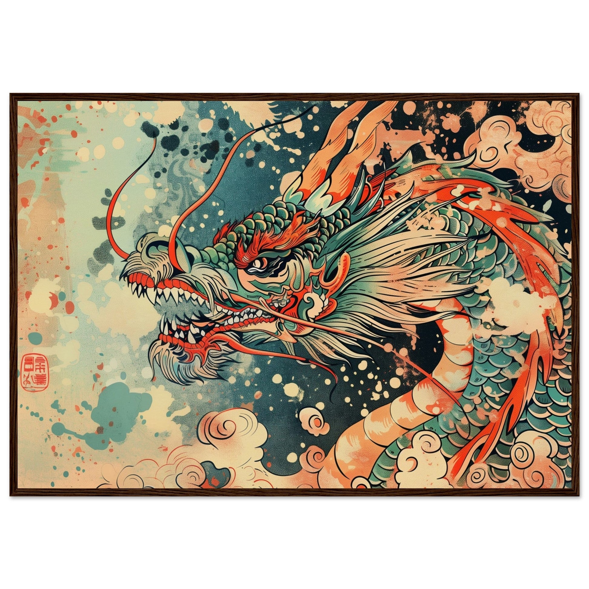 Poster Dragon Japonais ( 70x100-cm-Bois-foncé)