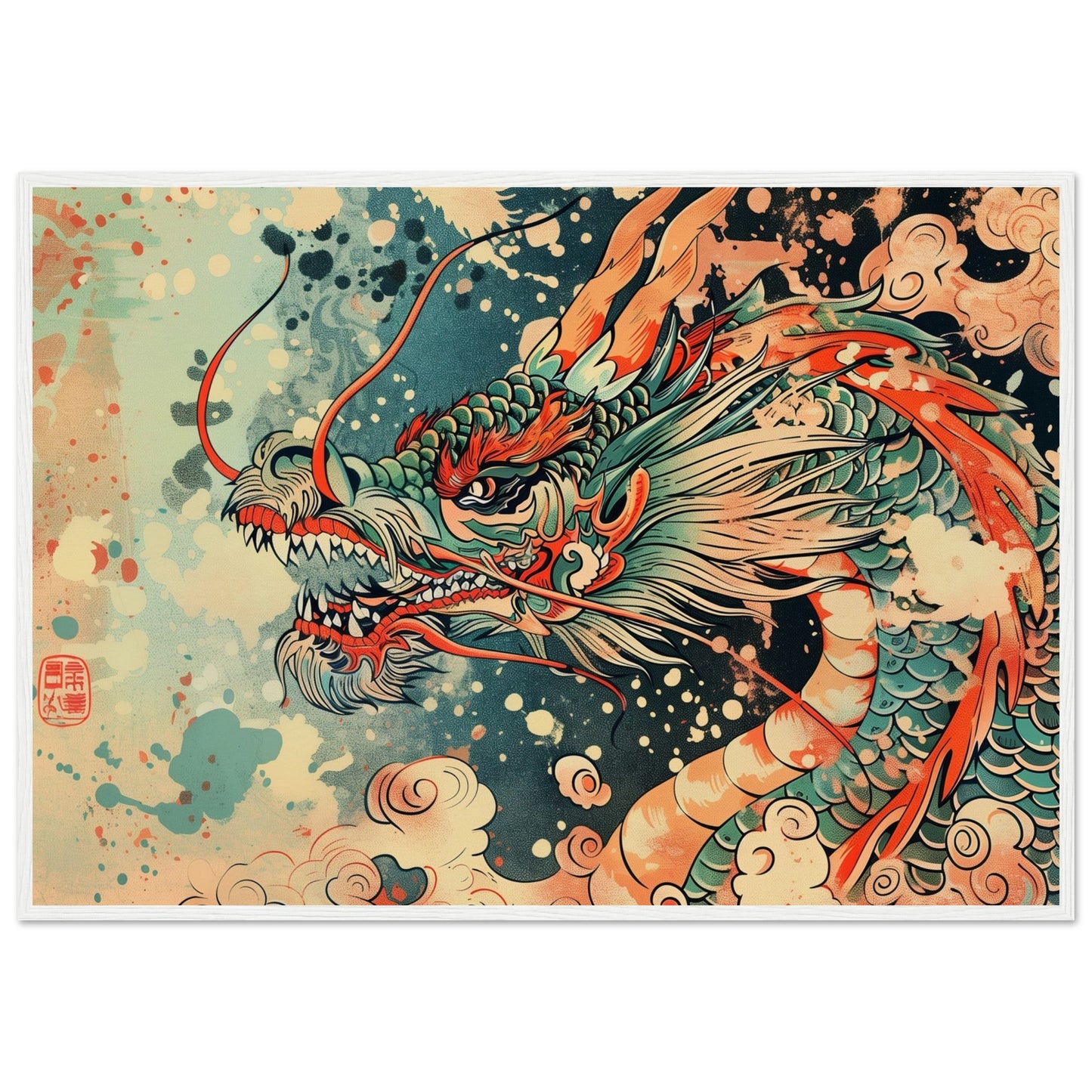 Poster Dragon Japonais ( 70x100-cm-Bois-blanc)