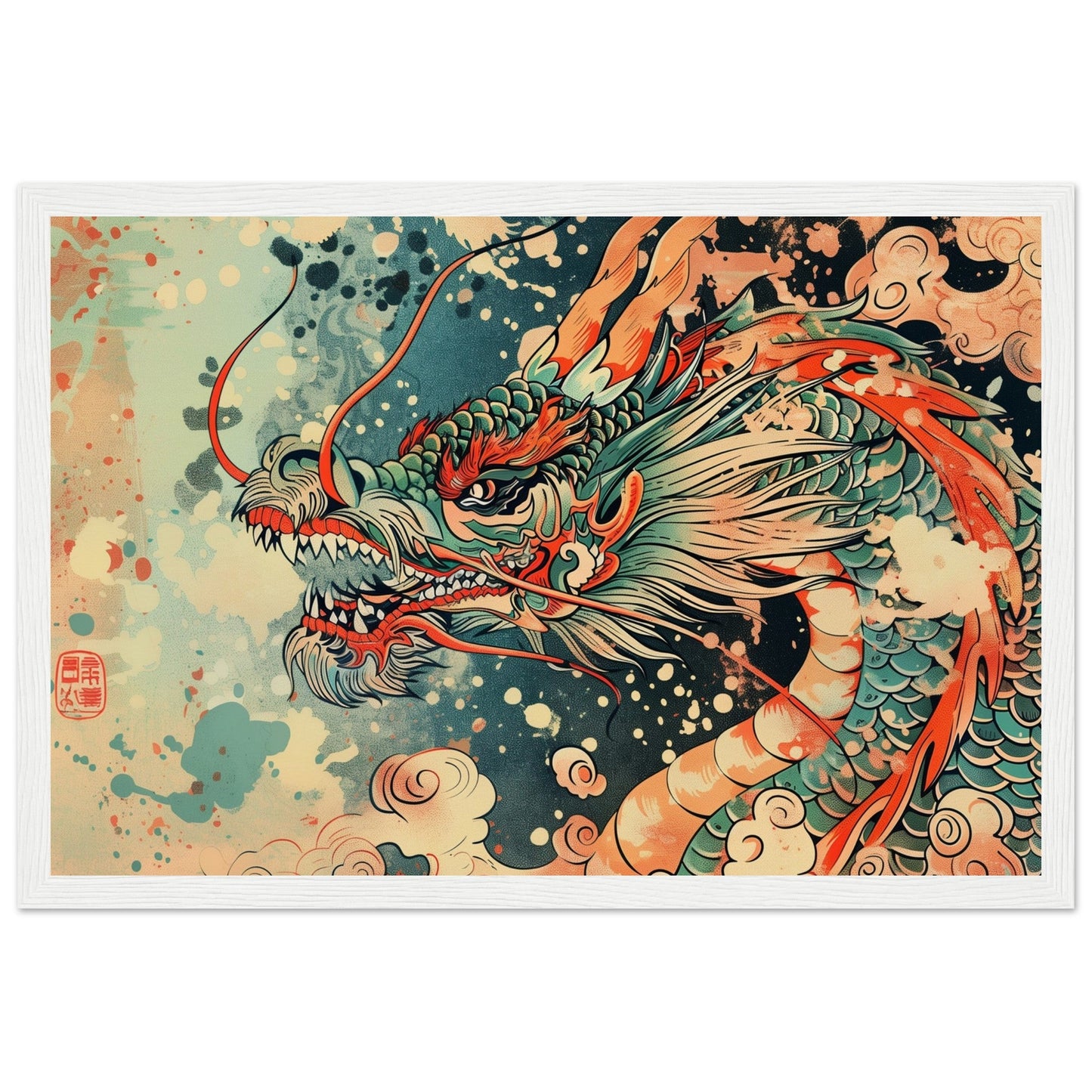 Poster Dragon Japonais ( 30x45-cm-Bois-blanc)