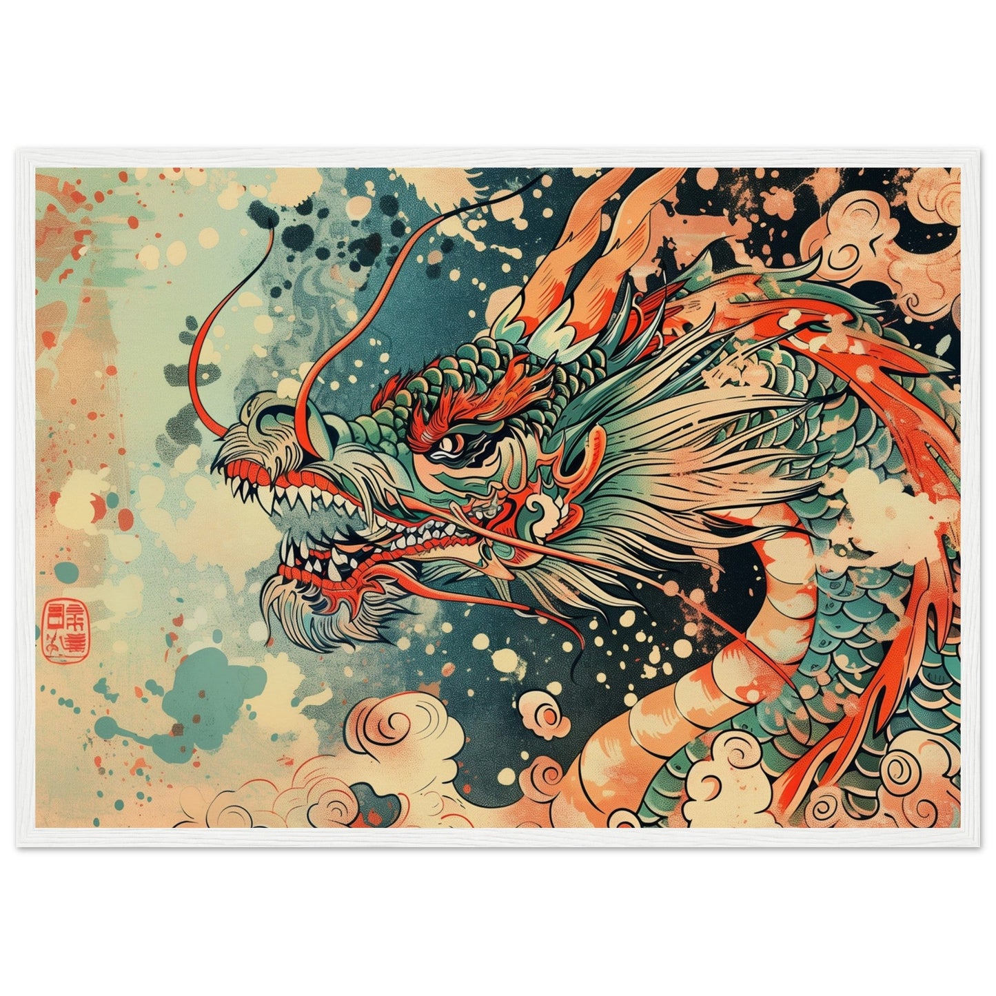 Poster Dragon Japonais ( 50x70-cm-Bois-blanc)