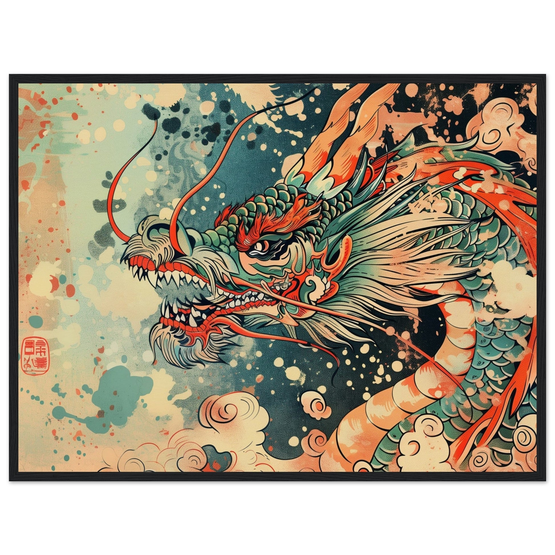 Poster Dragon Japonais ( 60x80-cm-Bois-noir)