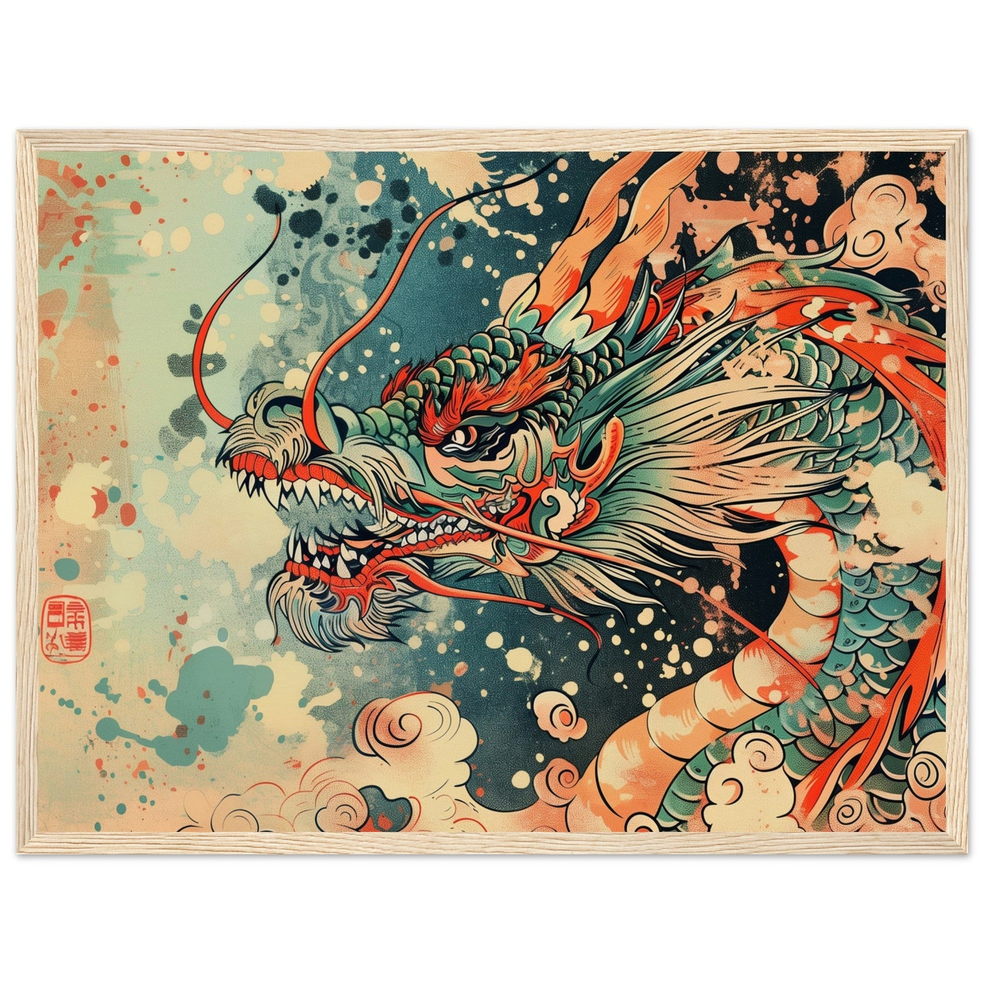 Poster Dragon Japonais ( 45x60-cm-Bois-clair)