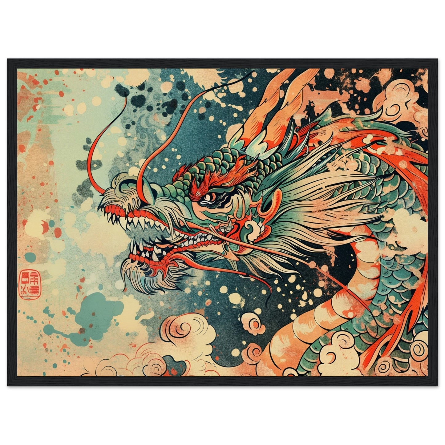 Poster Dragon Japonais ( 45x60-cm-Bois-noir)