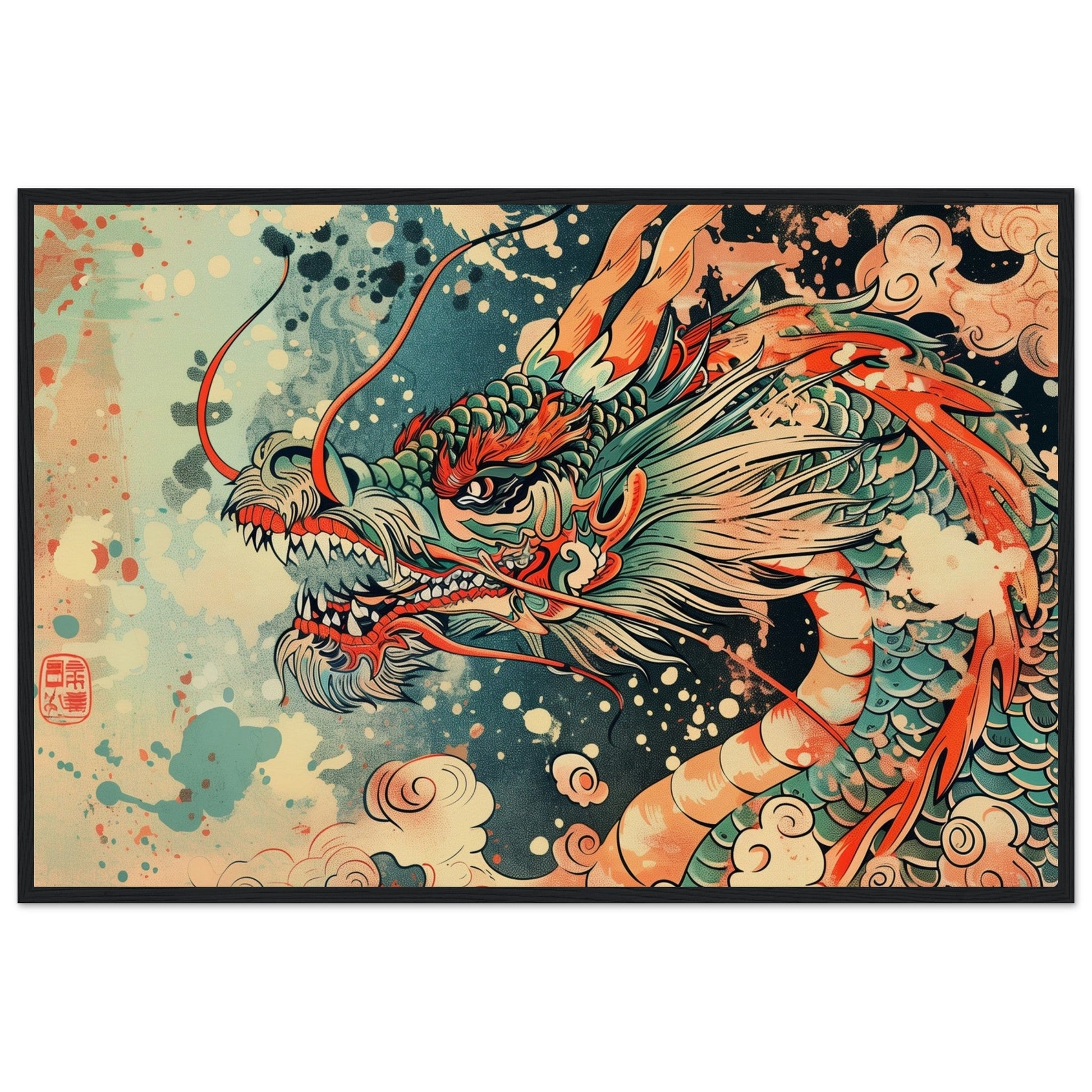 Poster Dragon Japonais ( 60x90-cm-Bois-noir)