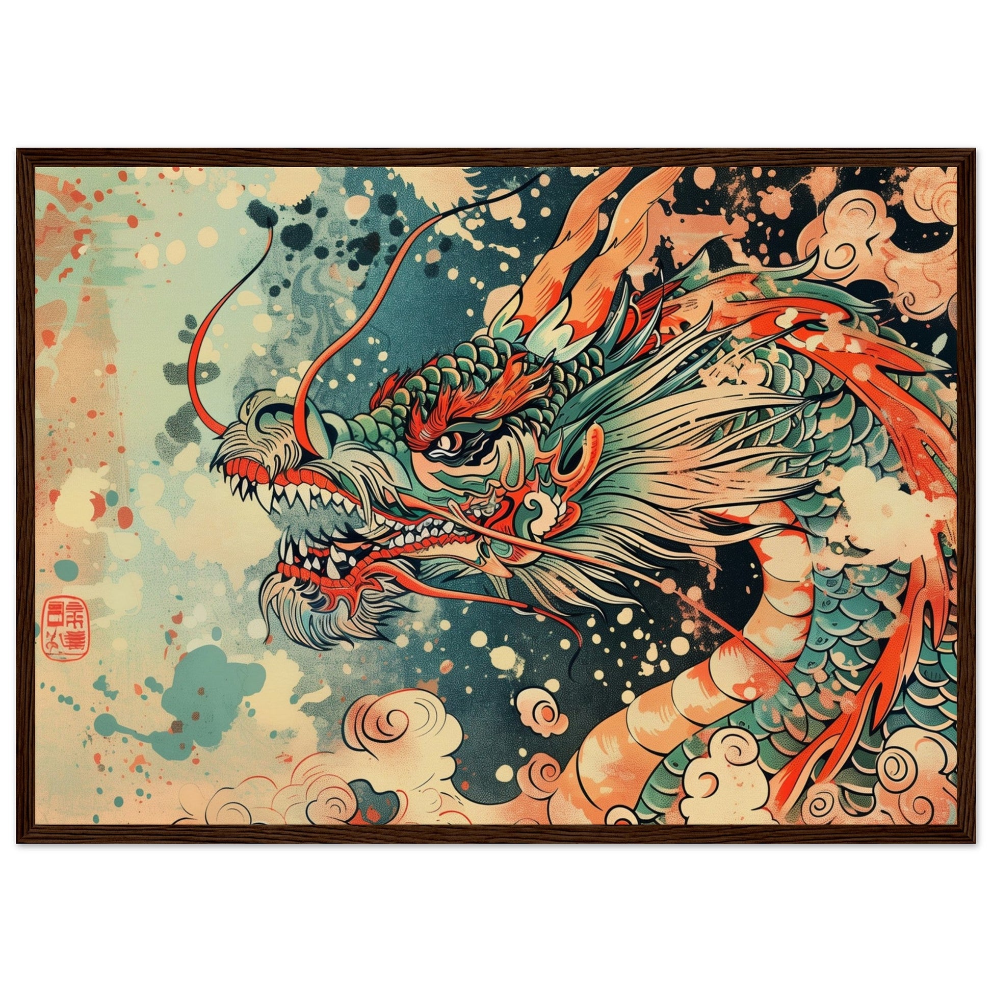 Poster Dragon Japonais ( 50x70-cm-Bois-foncé)