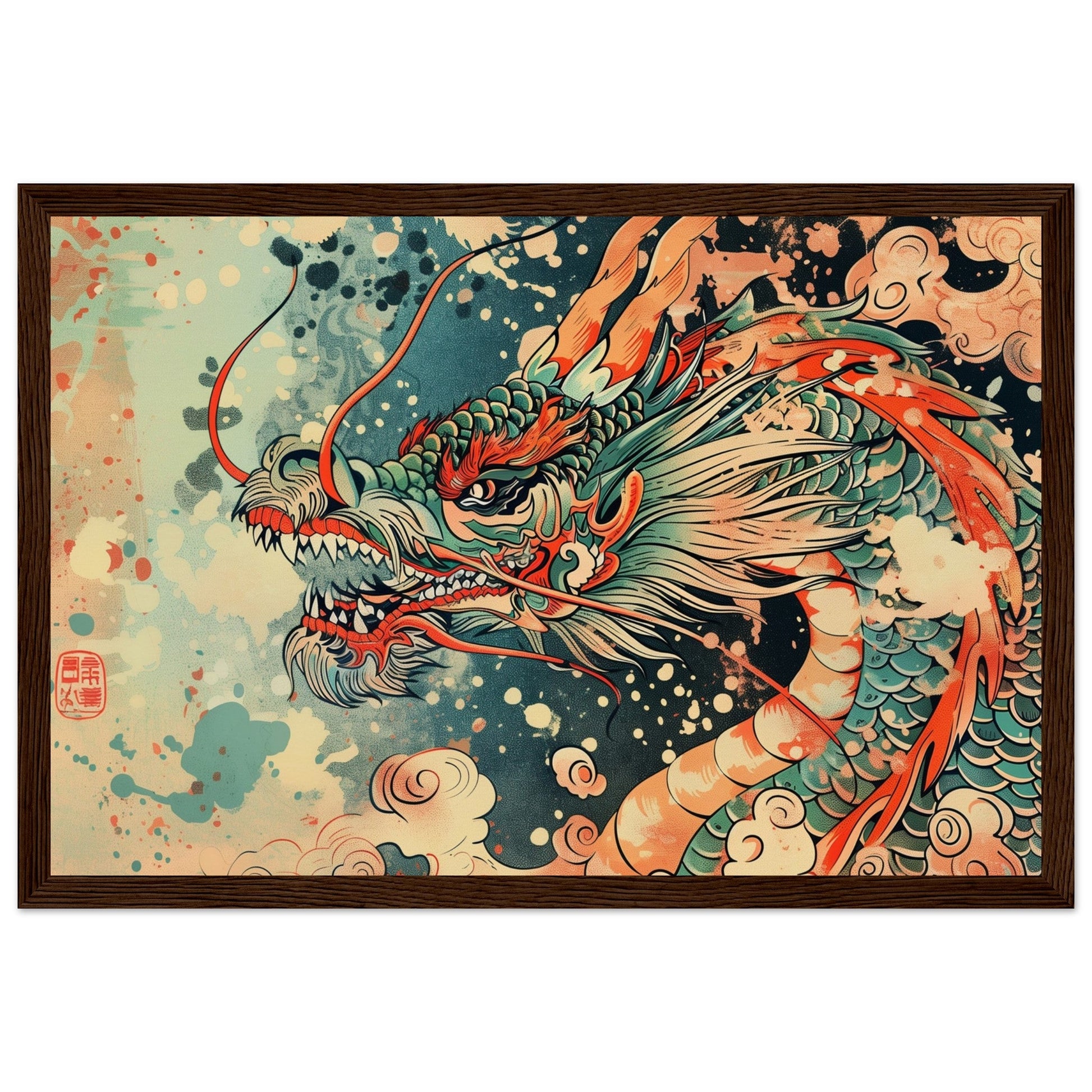 Poster Dragon Japonais ( 30x45-cm-Bois-foncé)