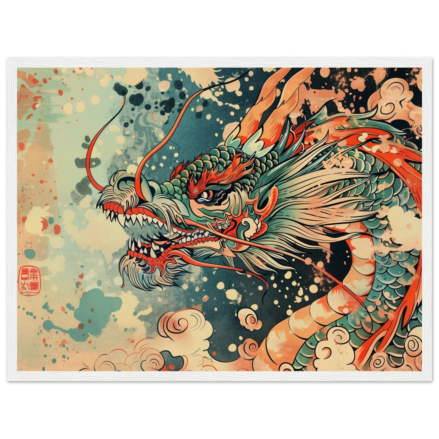 Poster Dragon Japonais ( 45x60-cm-Bois-blanc)