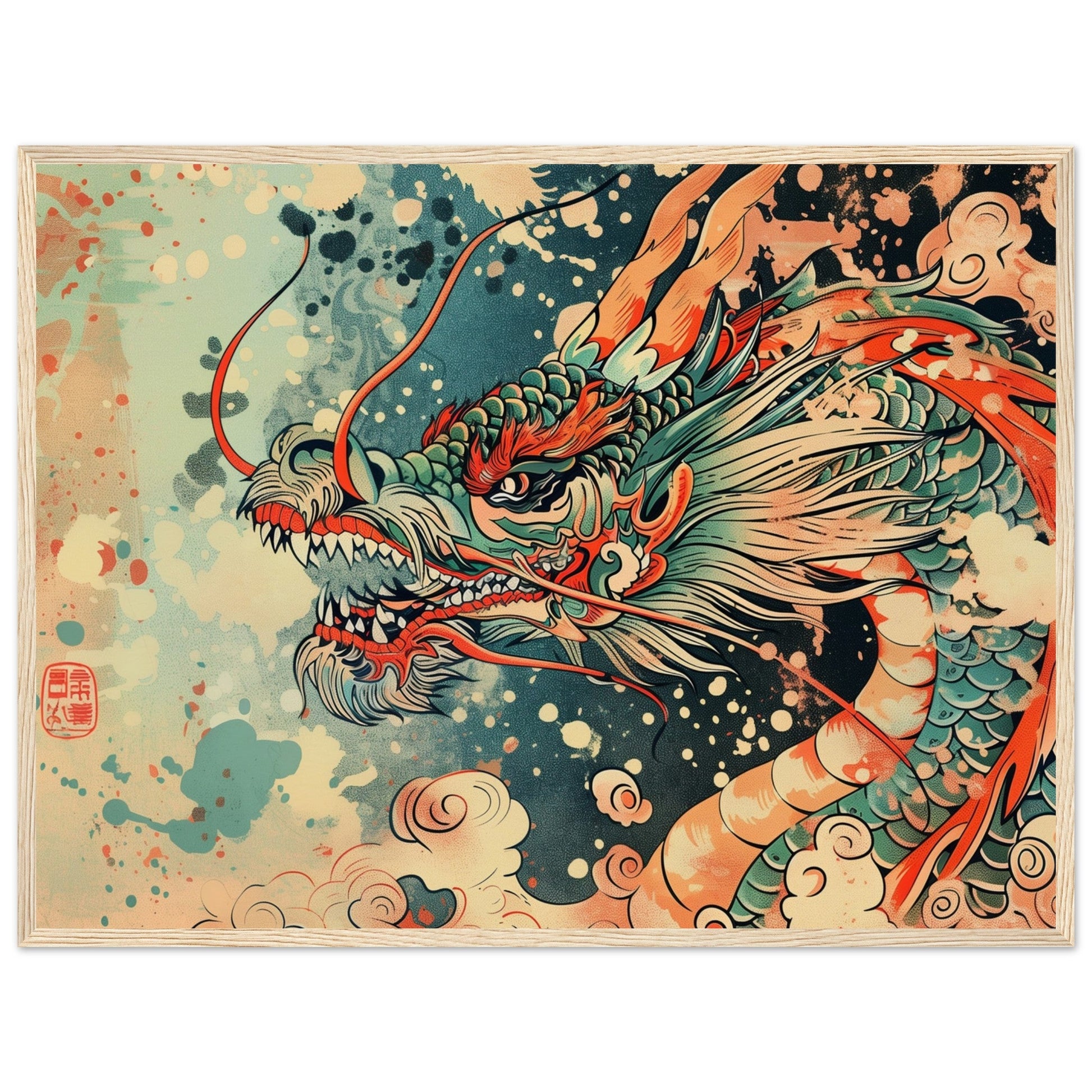 Poster Dragon Japonais ( 60x80-cm-Bois-clair)