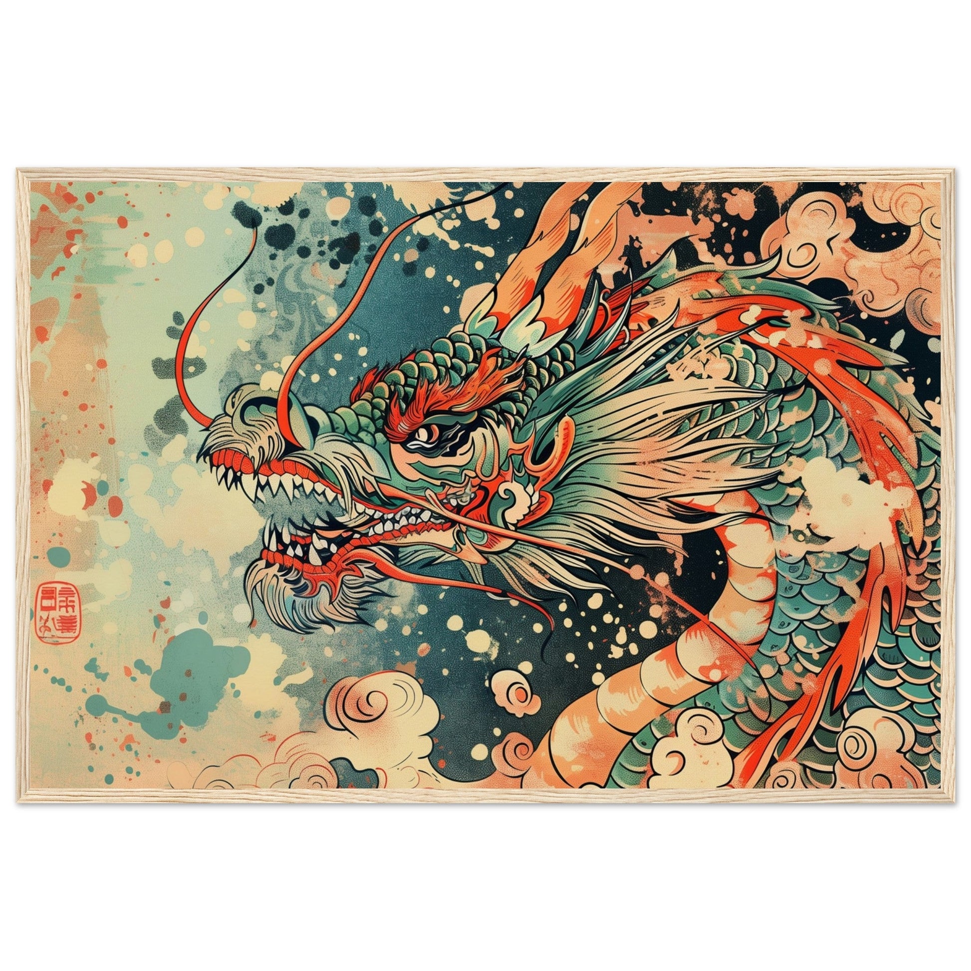 Poster Dragon Japonais ( 60x90-cm-Bois-clair)