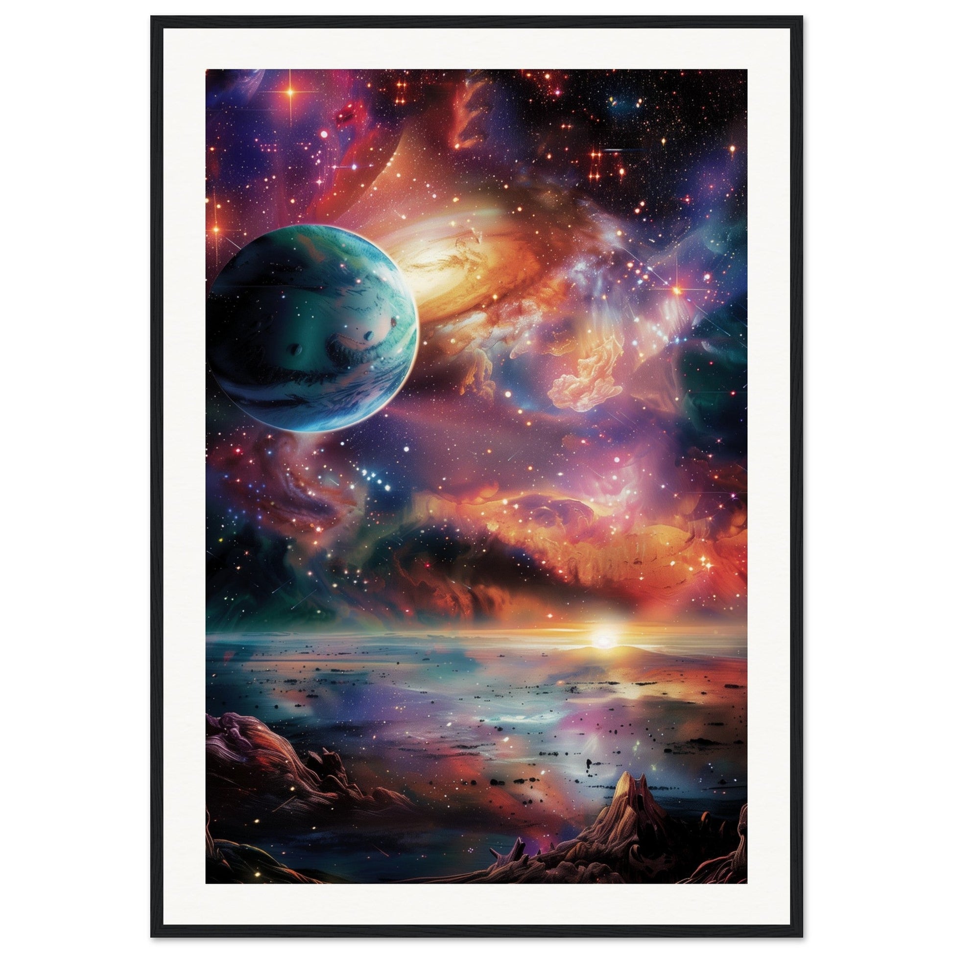 Poster Espace ( 70x100-cm-Bois-noir)