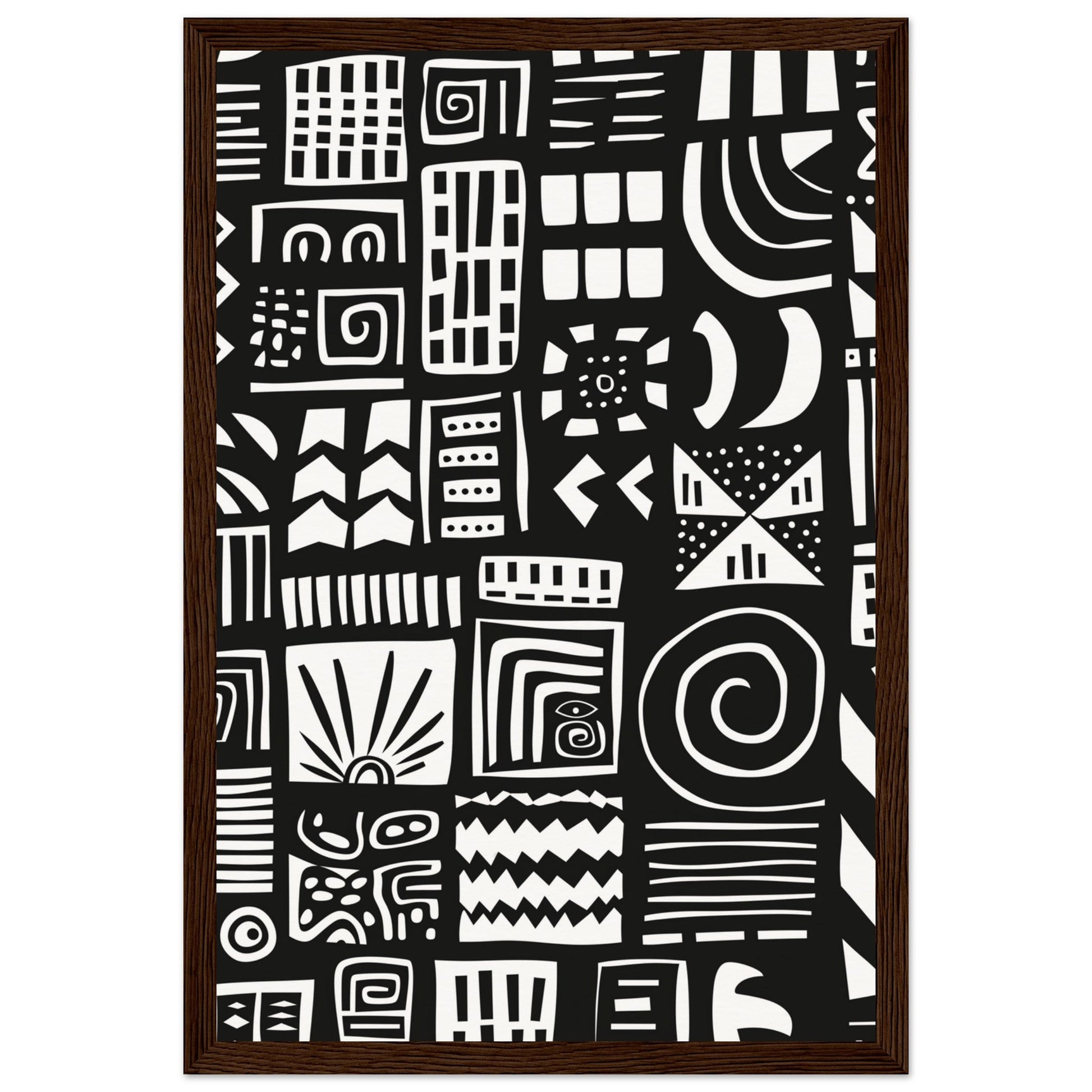 Poster Ethnique Noir et Blanc ( 30x45-cm-Bois-foncé)