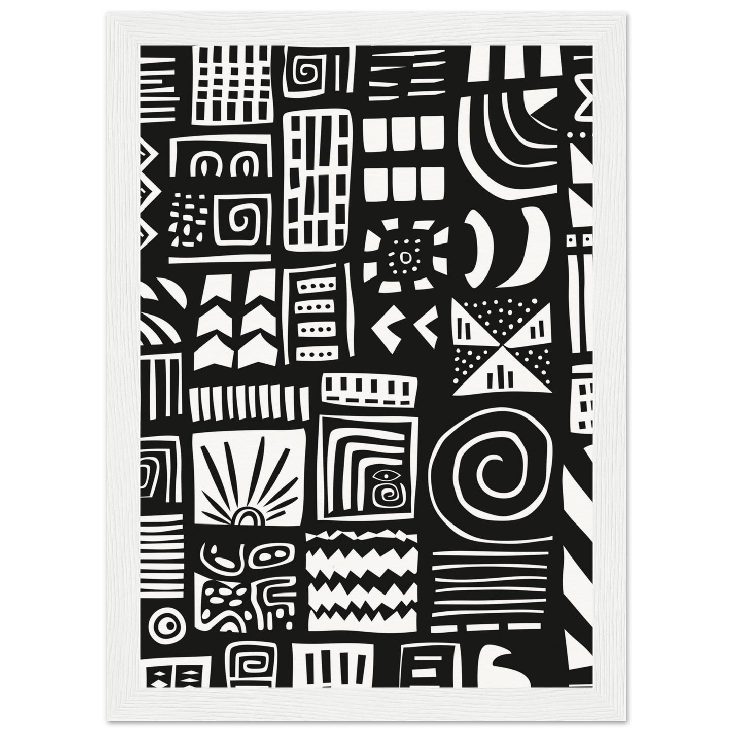 Poster Ethnique Noir et Blanc ( 21x29.7-cm-Bois-blanc)