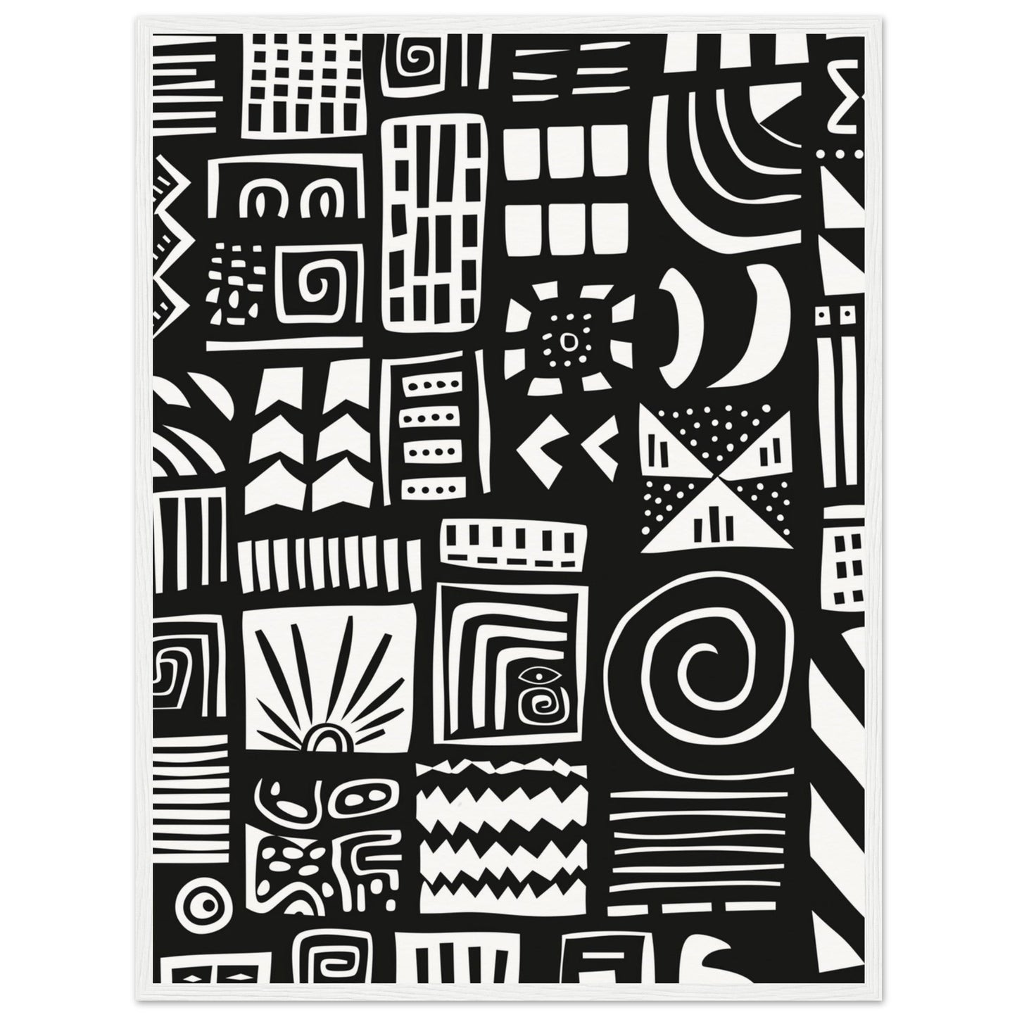 Poster Ethnique Noir et Blanc ( 60x80-cm-Bois-blanc)