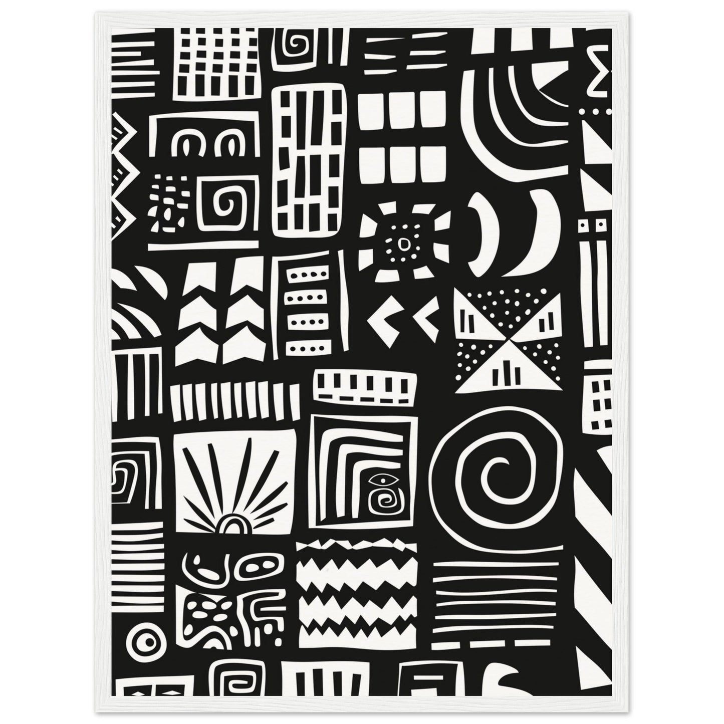 Poster Ethnique Noir et Blanc ( 45x60-cm-Bois-blanc)