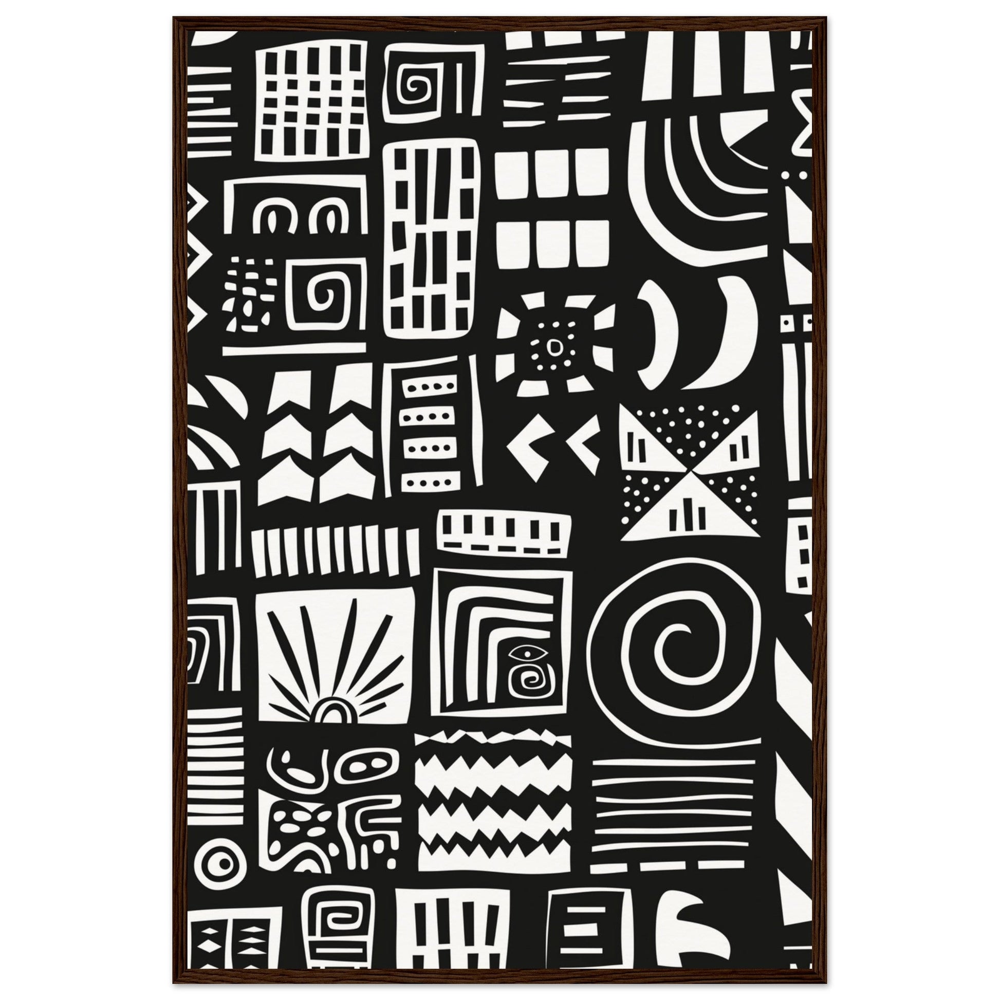 Poster Ethnique Noir et Blanc ( 60x90-cm-Bois-foncé)