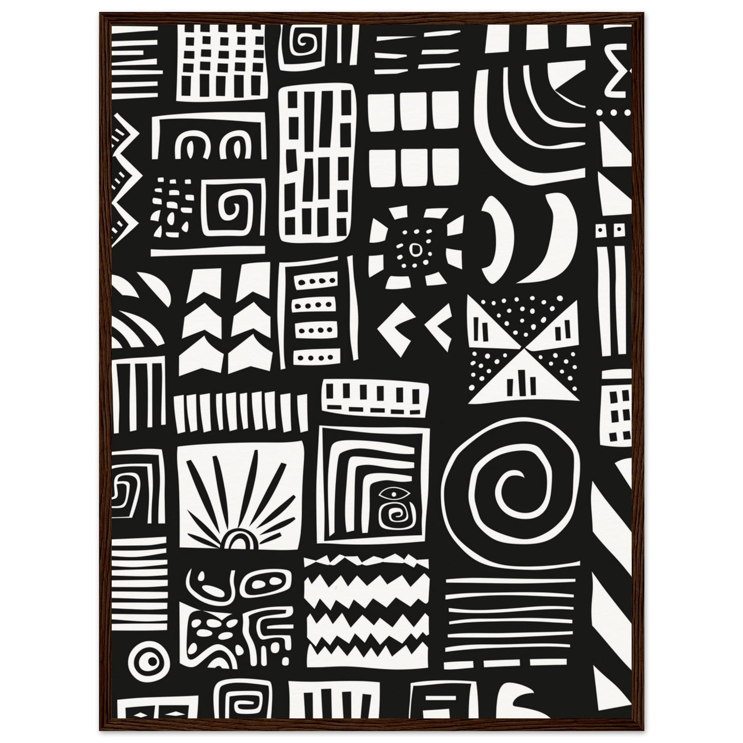 Poster Ethnique Noir et Blanc ( 60x80-cm-Bois-foncé)