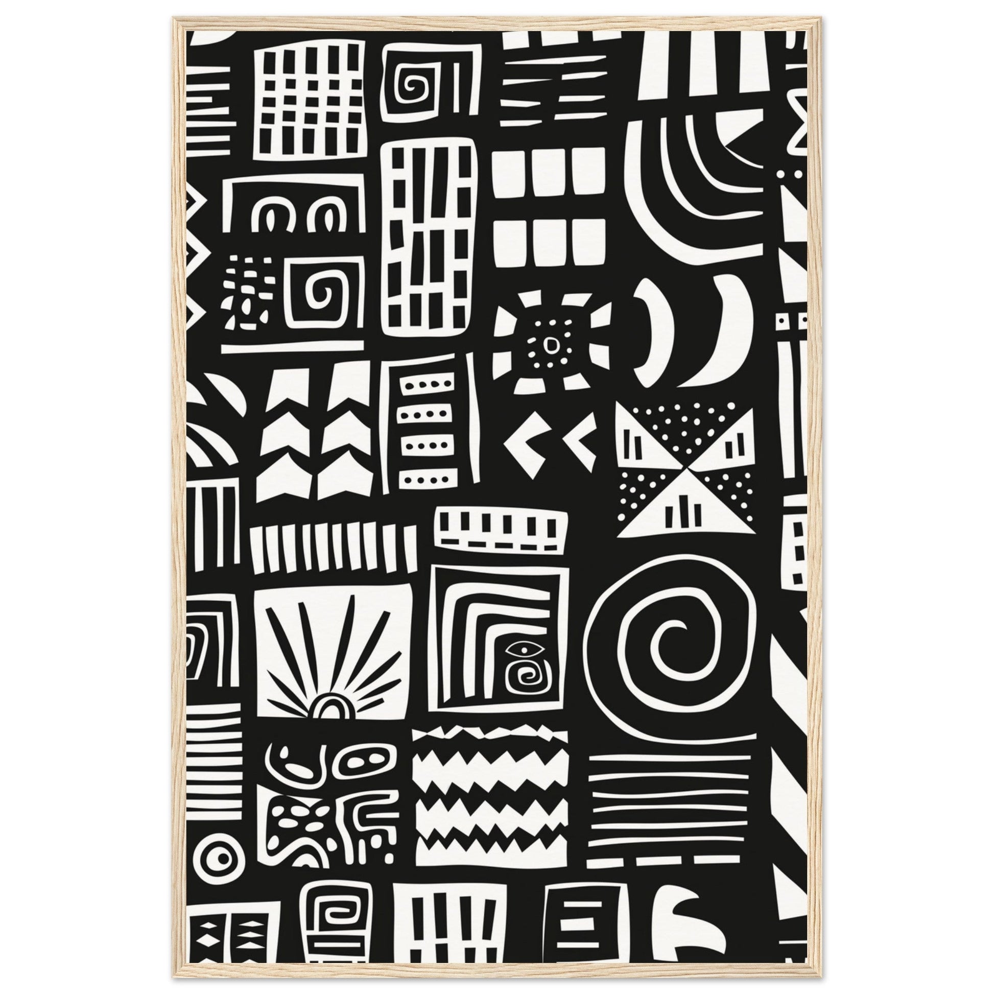 Poster Ethnique Noir et Blanc ( 60x90-cm-Bois-clair)