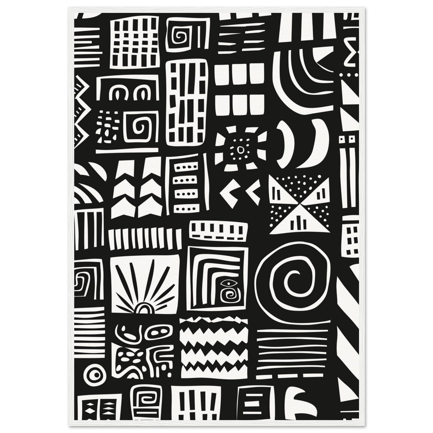 Poster Ethnique Noir et Blanc ( 70x100-cm-Bois-blanc)