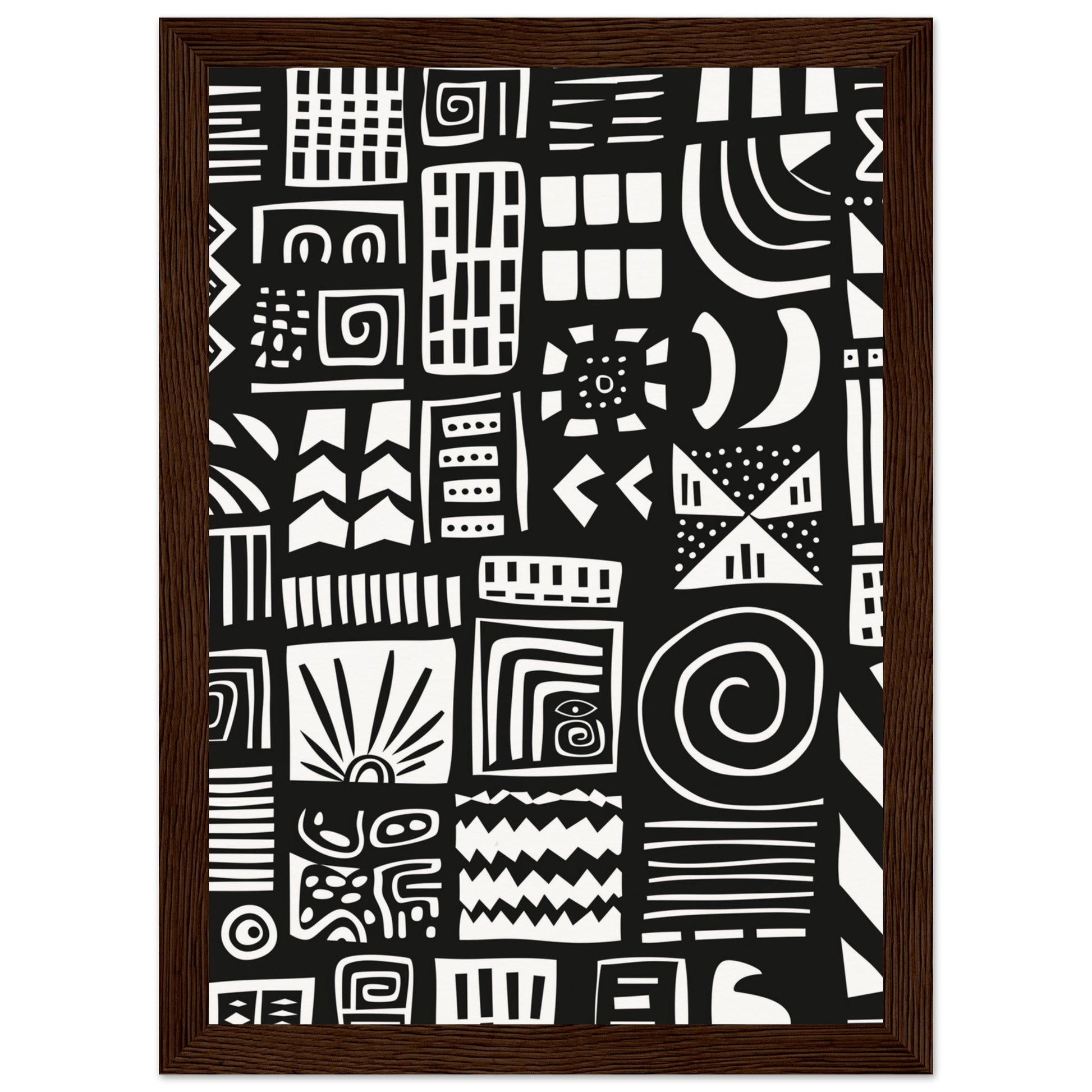 Poster Ethnique Noir et Blanc ( 21x29.7-cm-Bois-foncé)