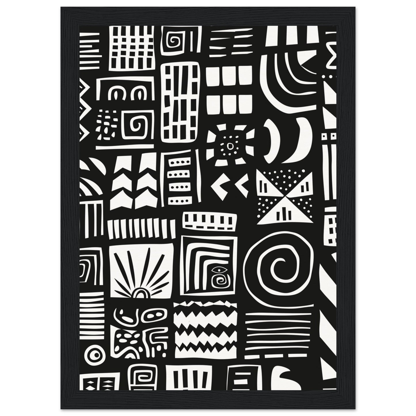 Poster Ethnique Noir et Blanc ( 21x29.7-cm-Bois-noir)