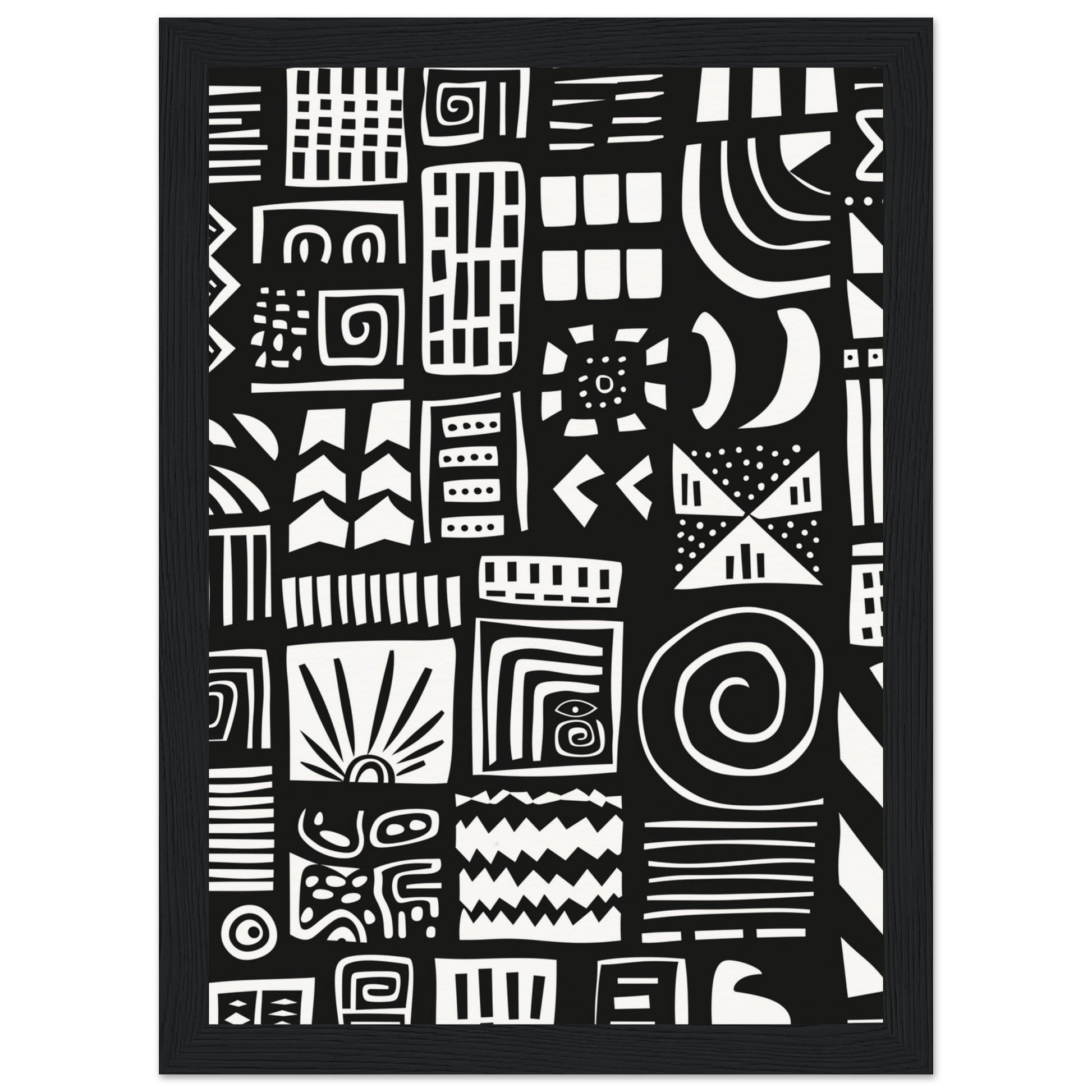 Poster Ethnique Noir et Blanc ( 21x29.7-cm-Bois-noir)