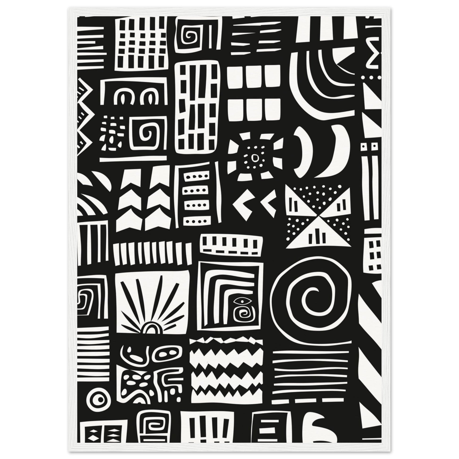 Poster Ethnique Noir et Blanc ( 50x70-cm-Bois-blanc)