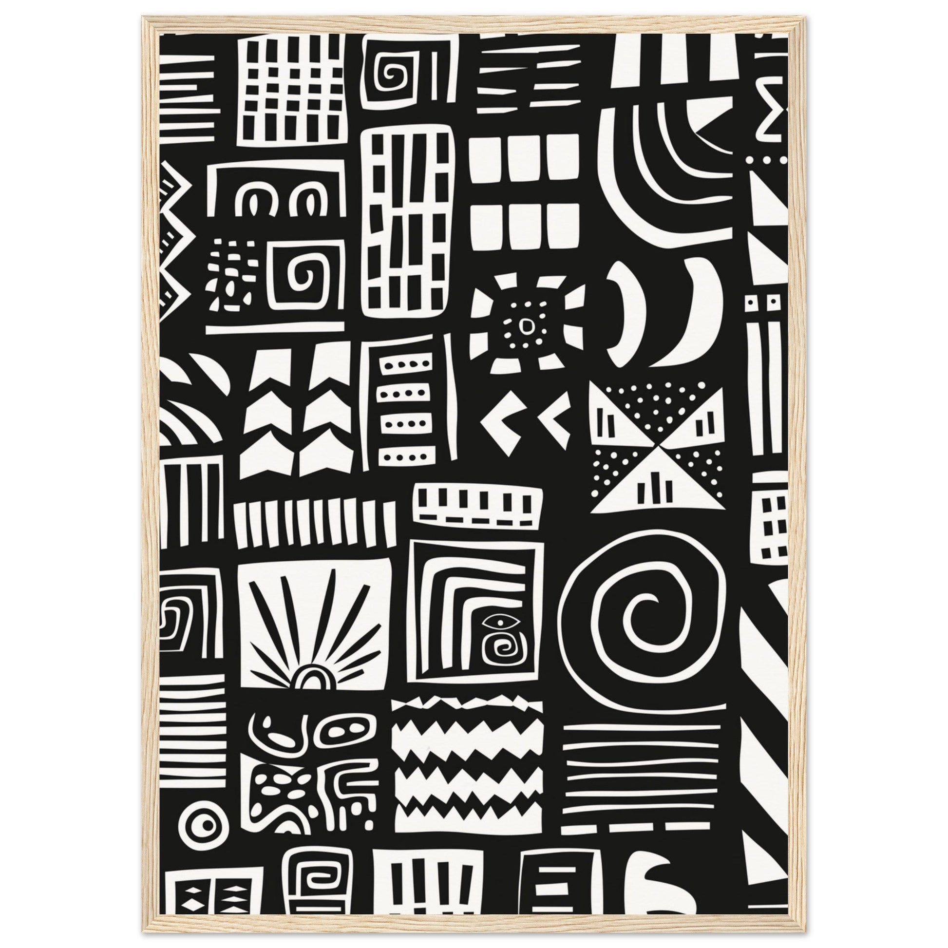 Poster Ethnique Noir et Blanc ( 50x70-cm-Bois-clair)