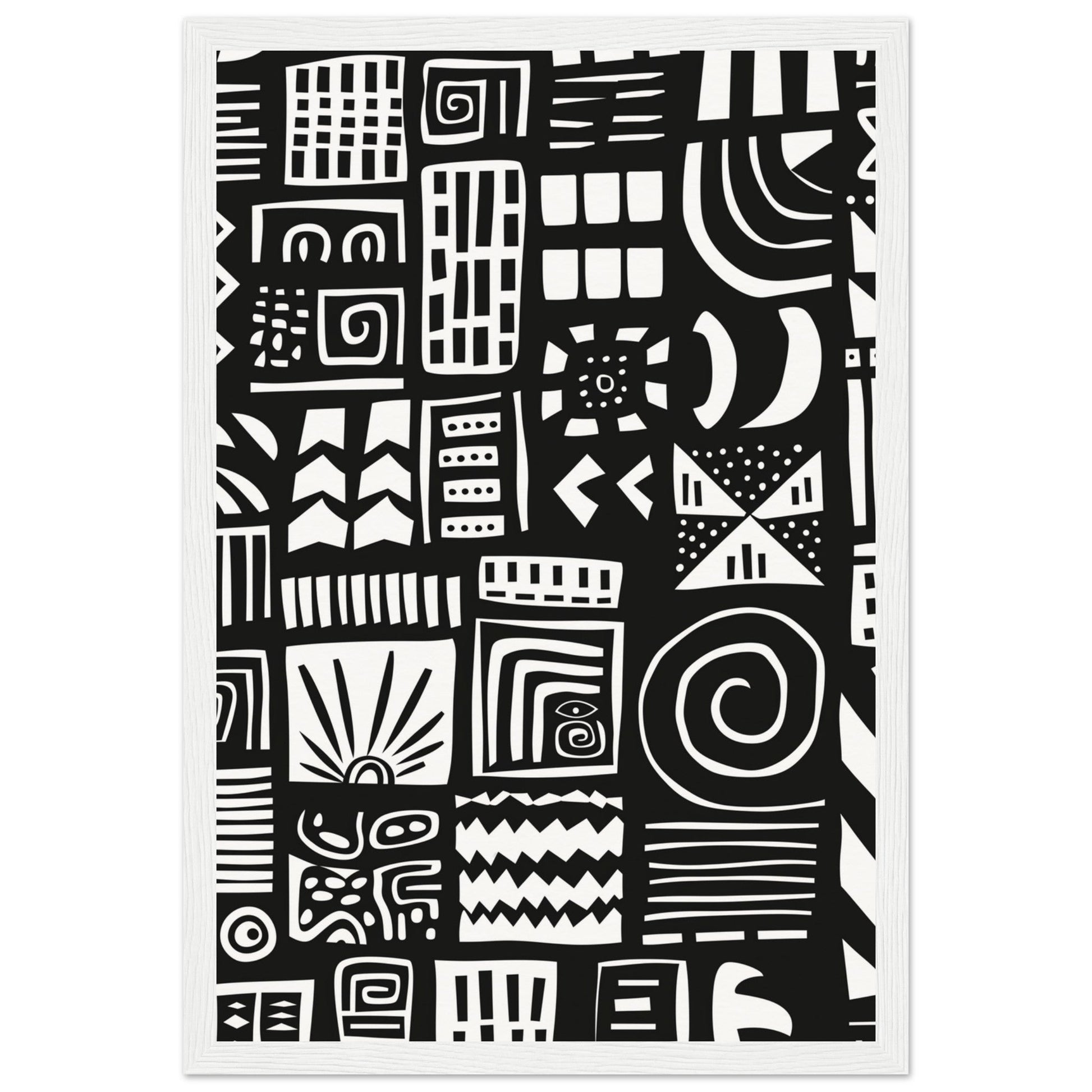 Poster Ethnique Noir et Blanc ( 30x45-cm-Bois-blanc)