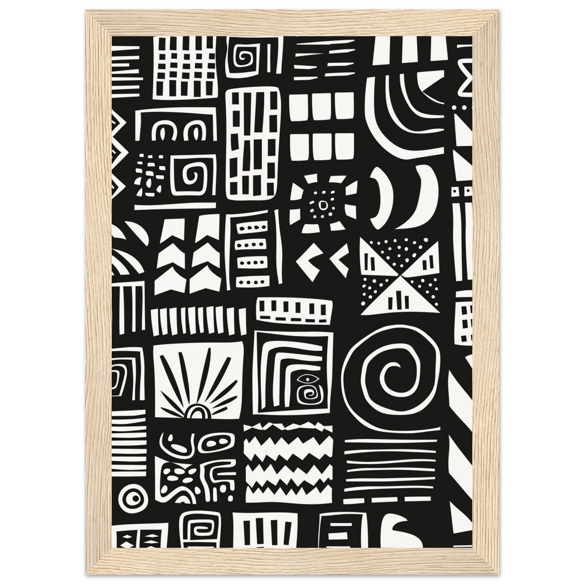 Poster Ethnique Noir et Blanc ( 21x29.7-cm-Bois-clair)