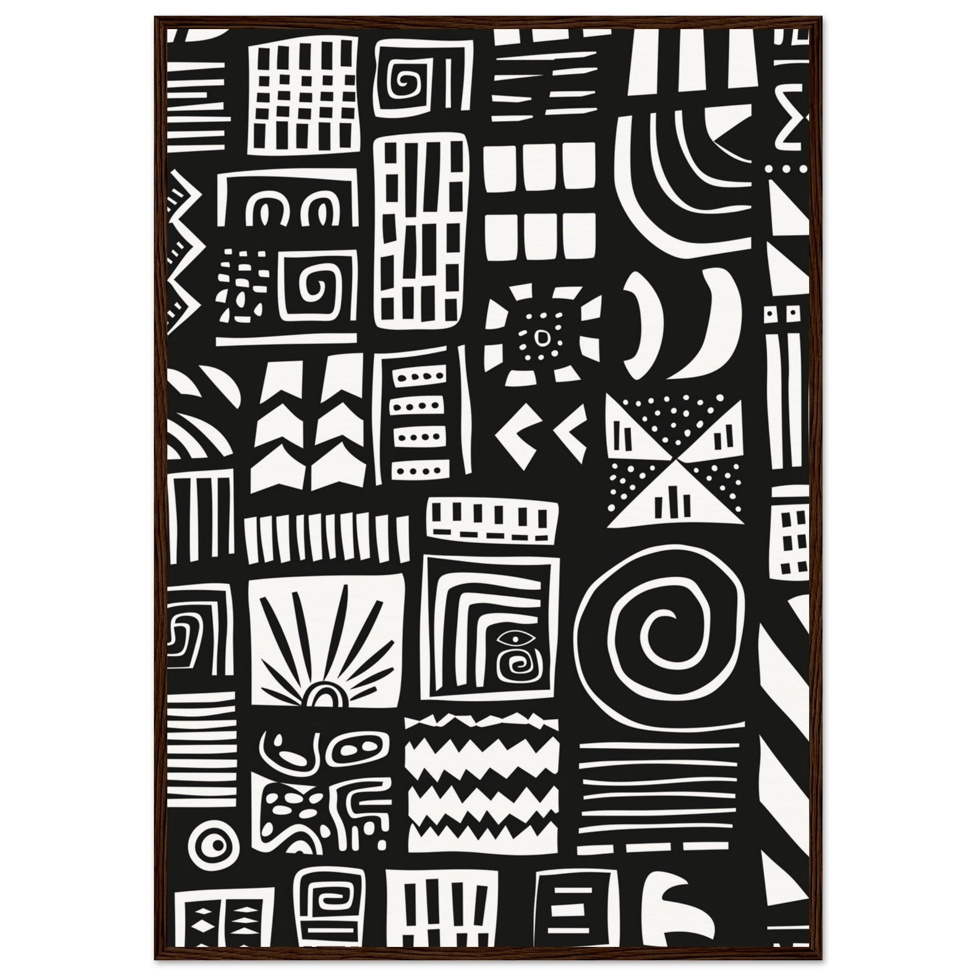 Poster Ethnique Noir et Blanc ( 70x100-cm-Bois-foncé)