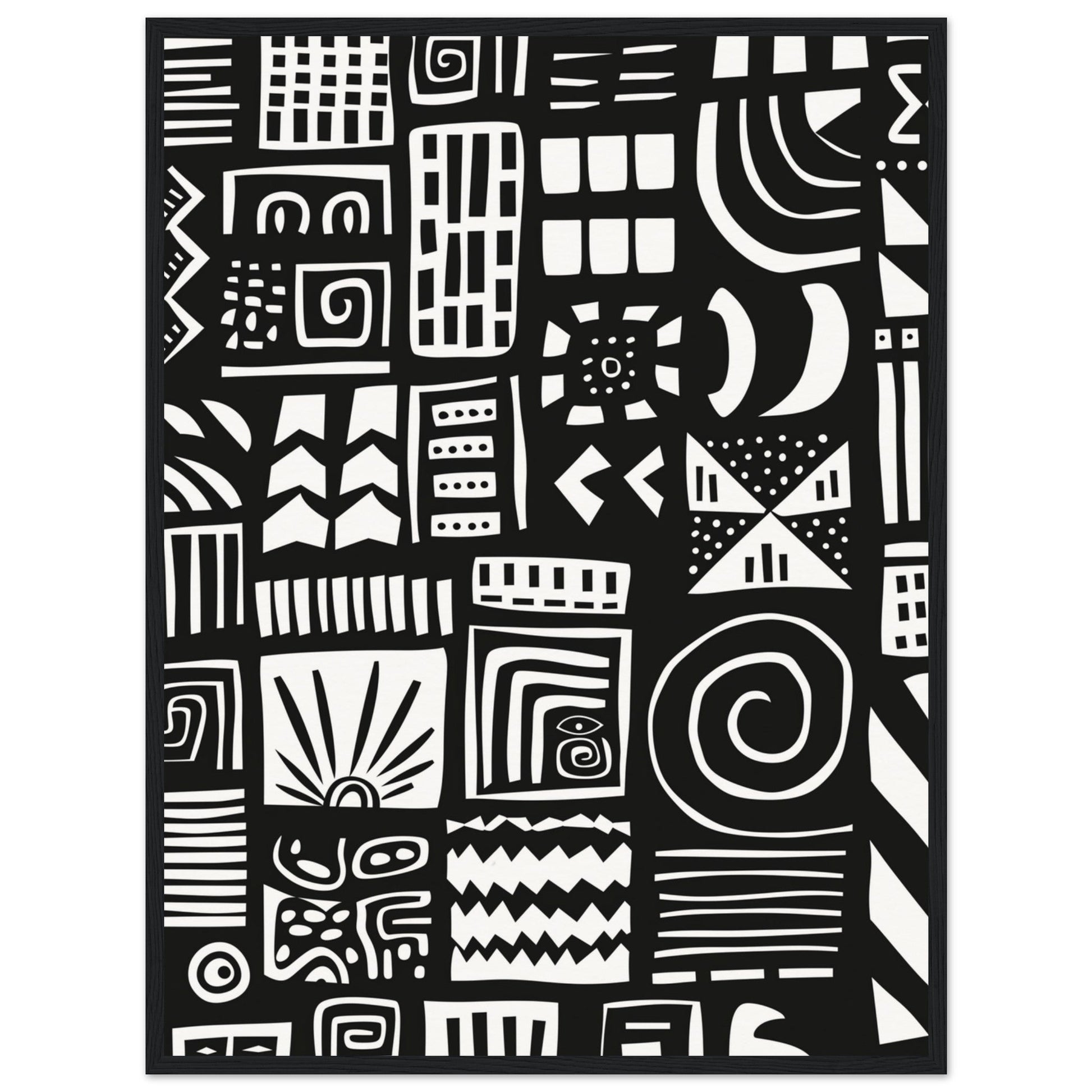 Poster Ethnique Noir et Blanc ( 60x80-cm-Bois-noir)