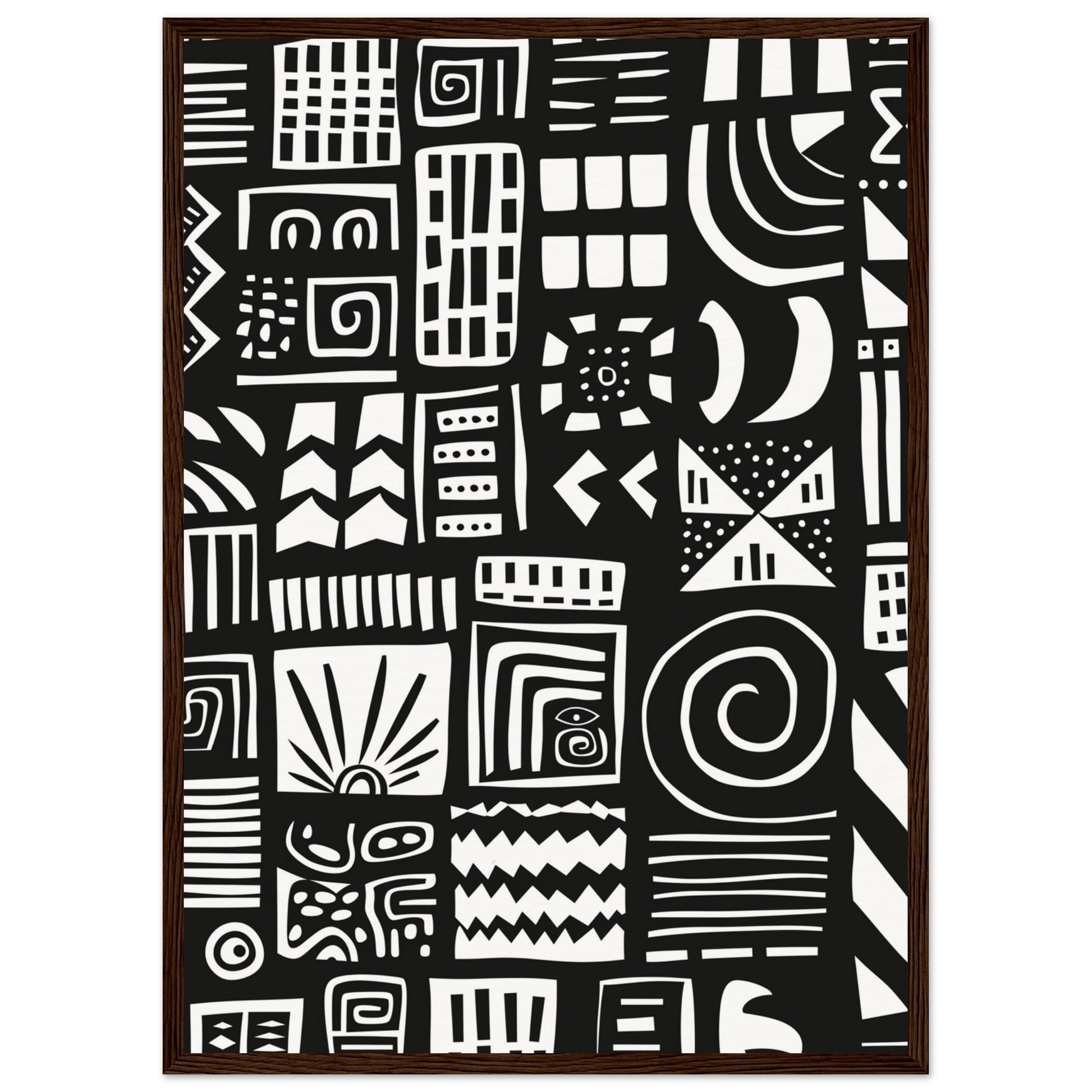 Poster Ethnique Noir et Blanc ( 50x70-cm-Bois-foncé)