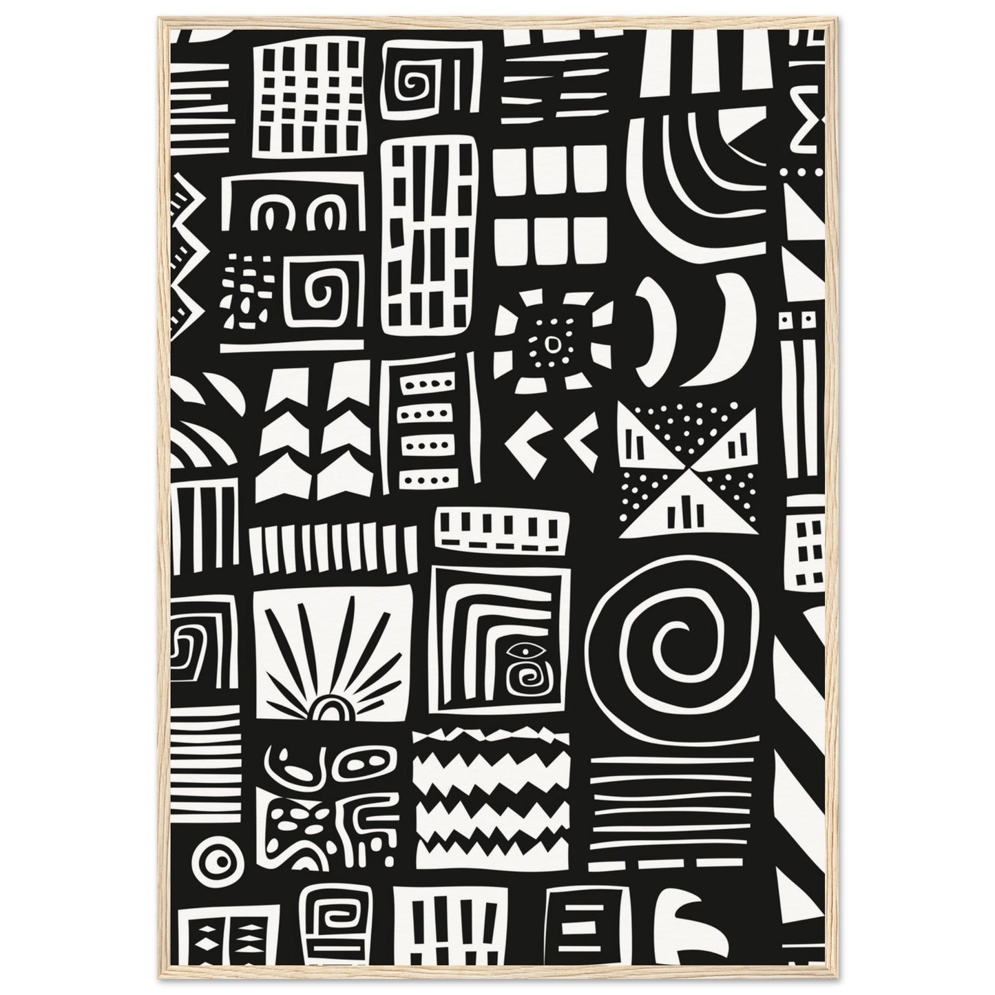 Poster Ethnique Noir et Blanc ( 70x100-cm-Bois-clair)