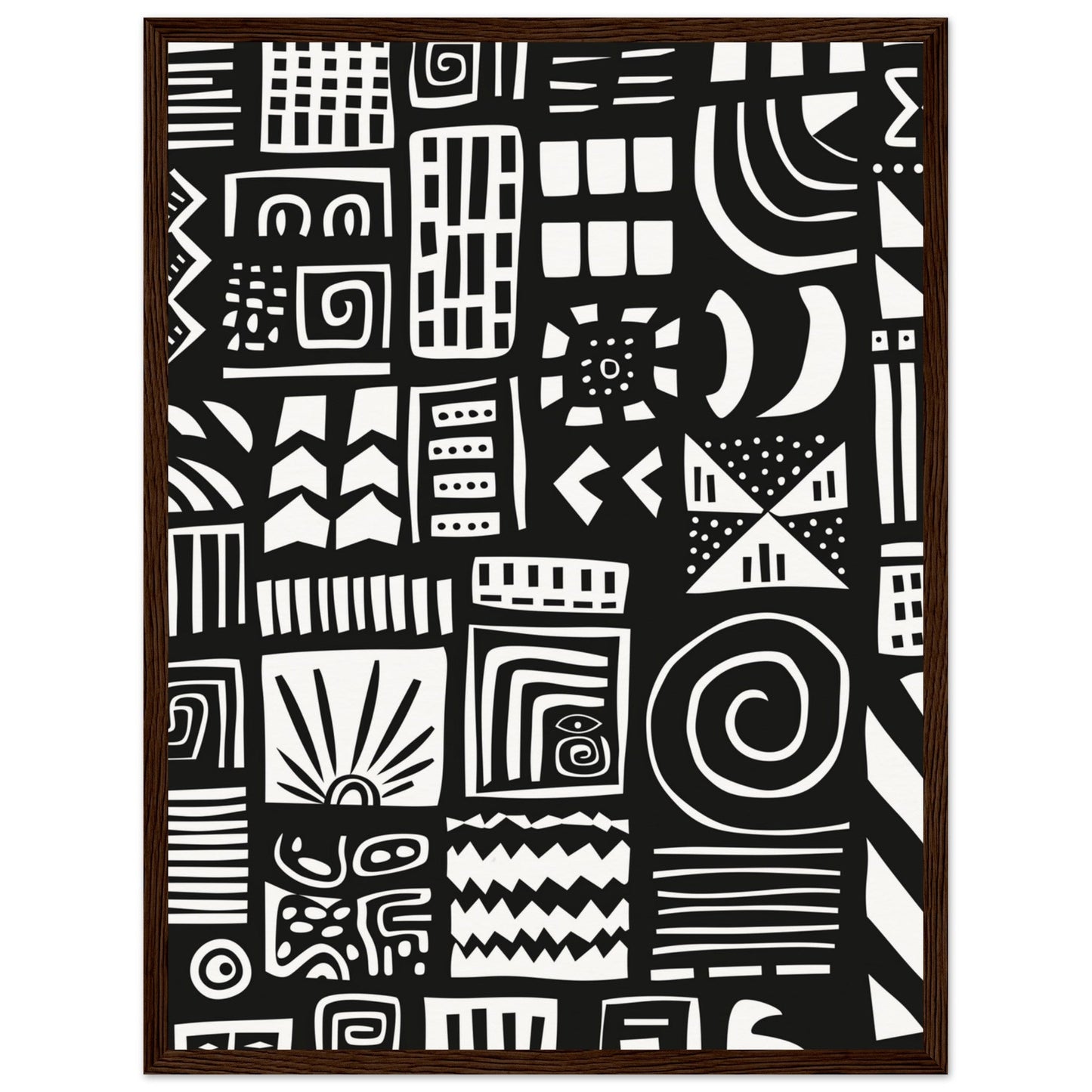 Poster Ethnique Noir et Blanc ( 45x60-cm-Bois-foncé)