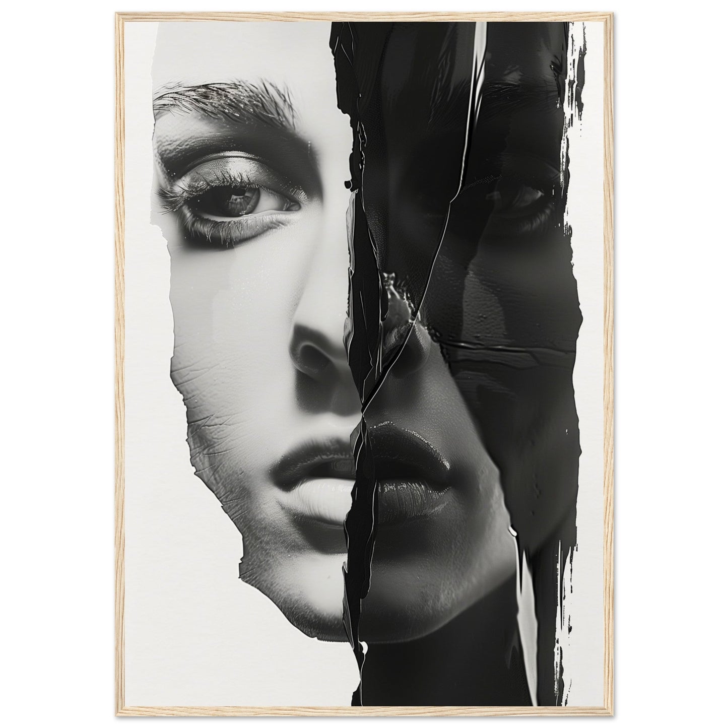 Poster Femme Noir et Blanc ( 70x100-cm-Bois-clair)